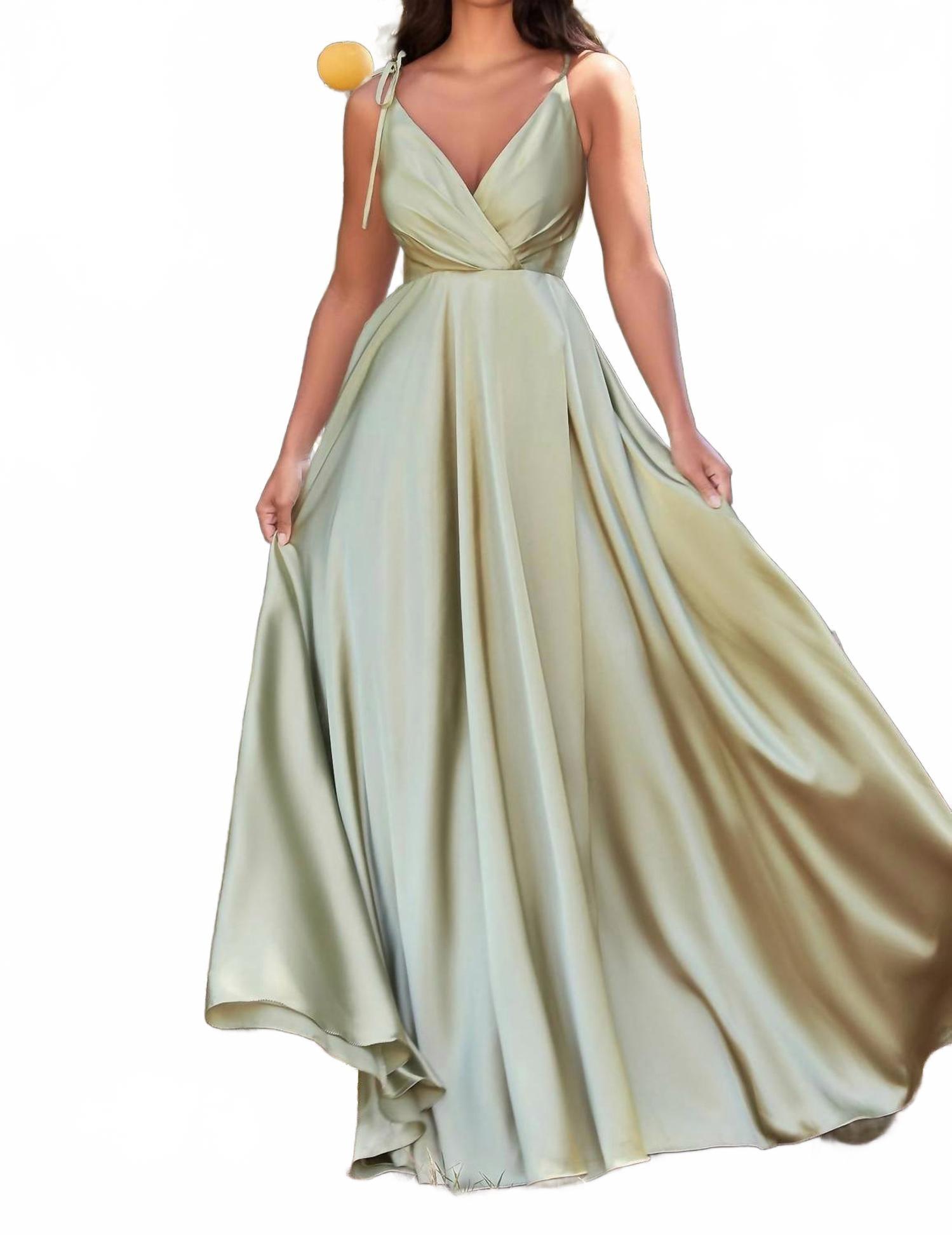 alfalfa shift mini dress green stripe Ladivine CDS417 Floor Length Soft Satin Fitted Gown with Side Sash Emerald  Green / 2 main image 1