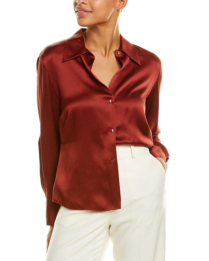 Vince Fitted Shaped Collar Silk Blouse in Red | Lyst