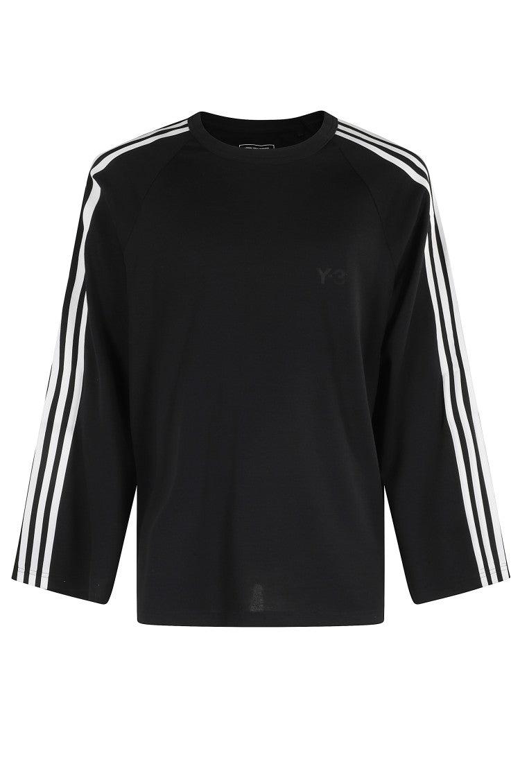 トップス Y-3 3 STRIPE PACKABLE LONG SLEEVE TEE M Y-3 Men's 3 Stripe Long sleeve T-shirt in Black/Off White Y-3