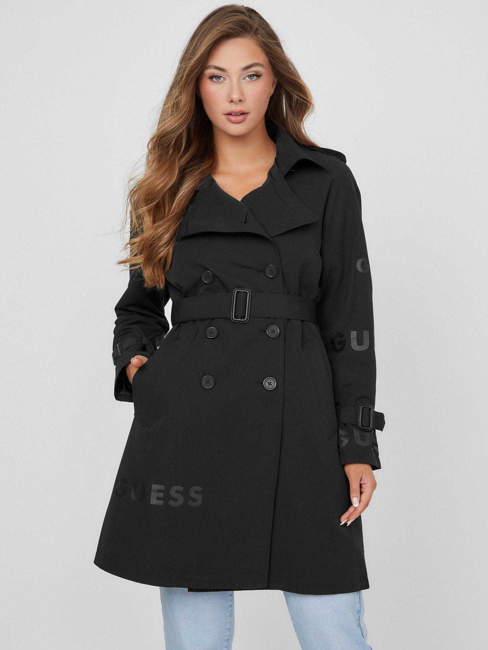 Guess Factory Madge Trench Coat in Black | Lyst