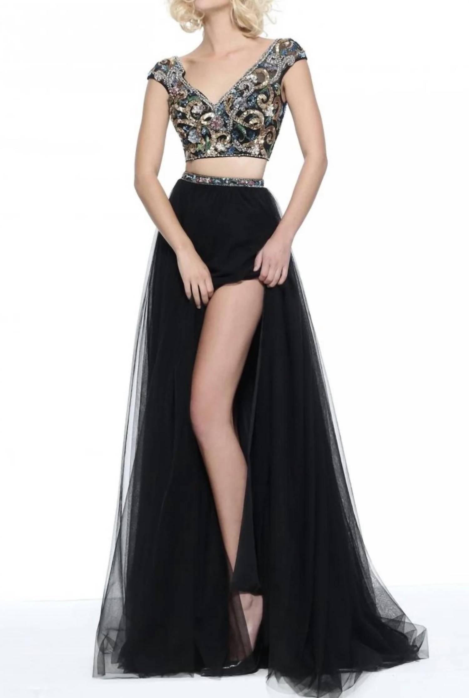 Sherri Hill Beaded Two Piece Gown in Black