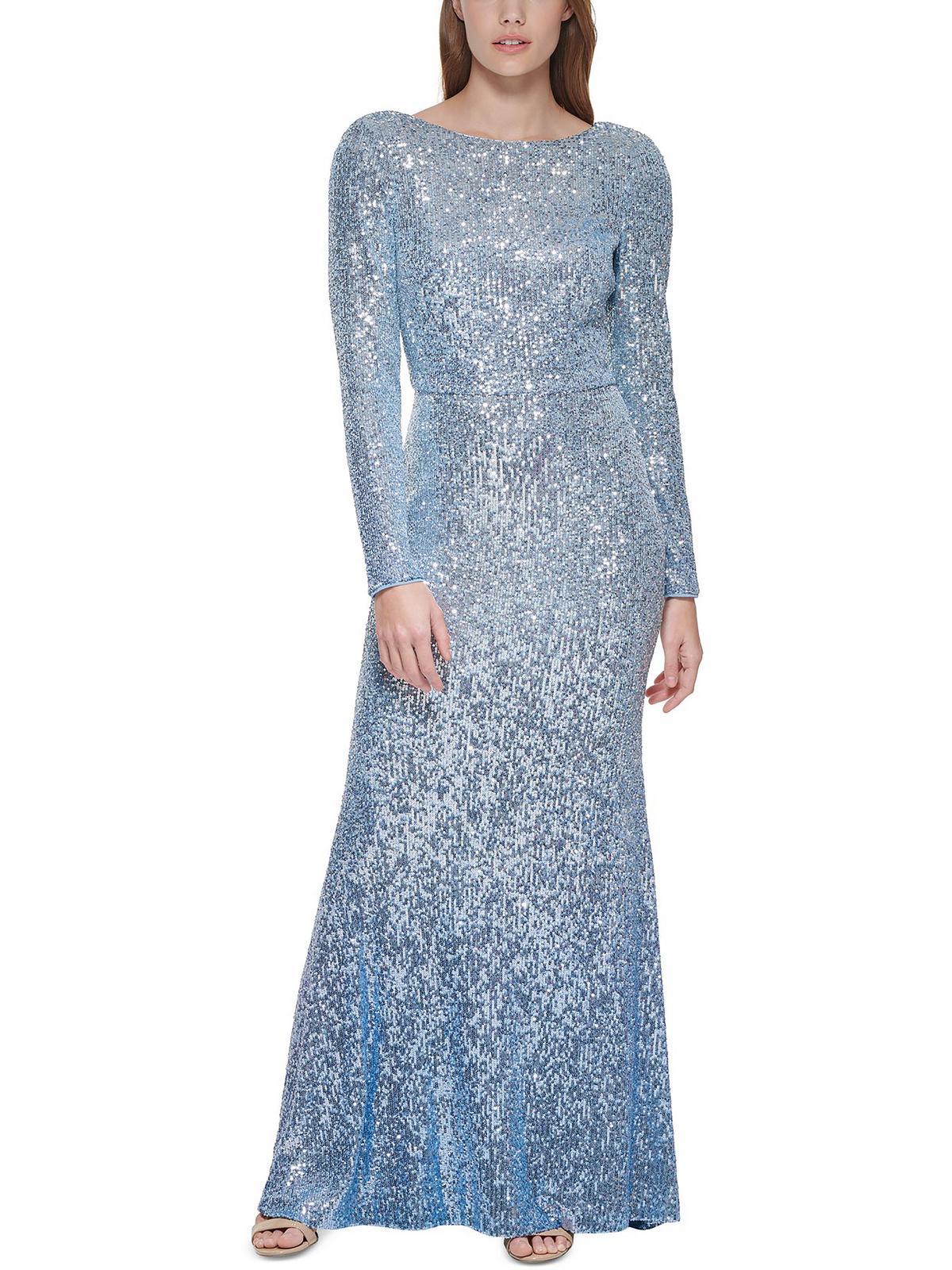 Eliza J Sequined Full Length Evening Dress in Blue | Lyst