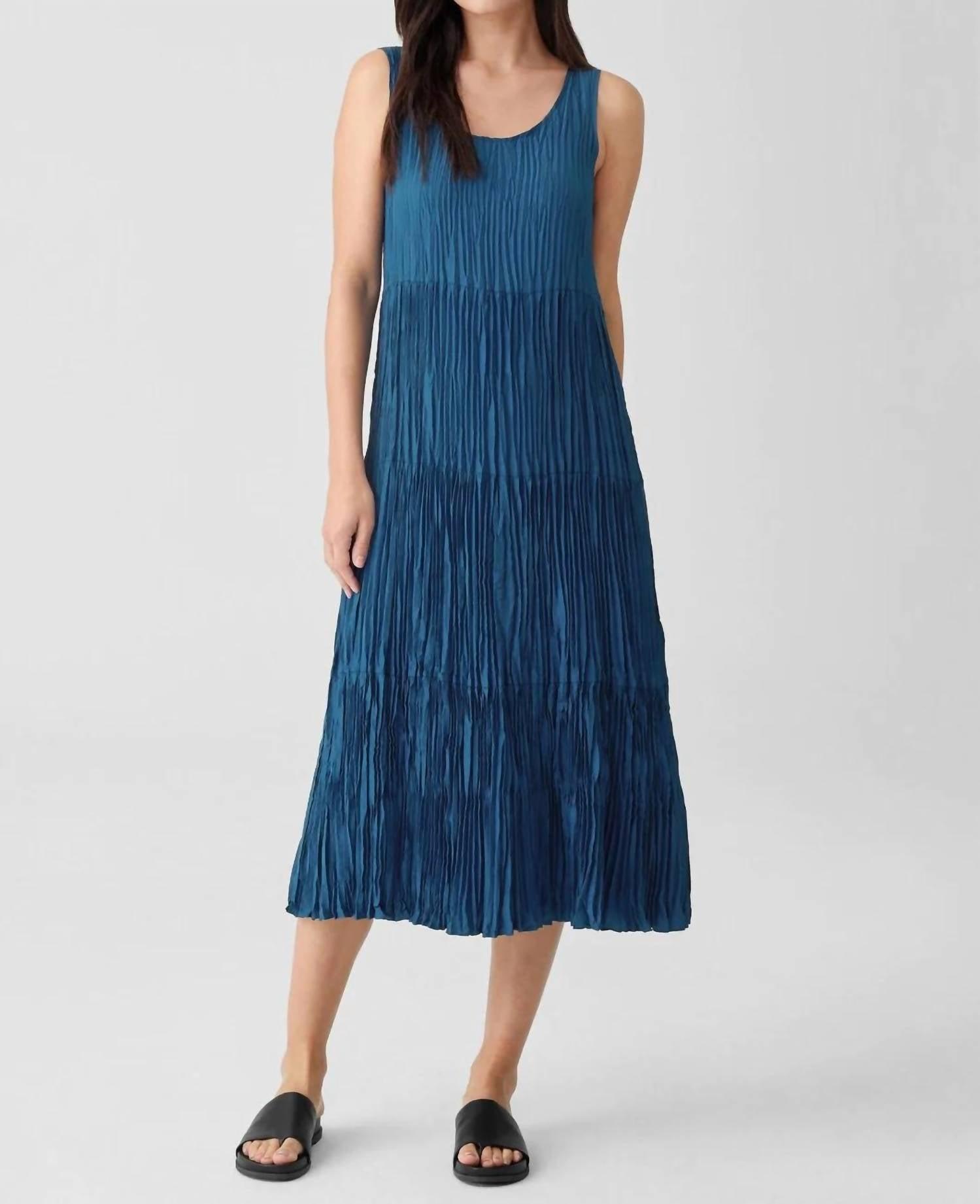 Eileen Fisher Crushed Silk Tiered Dress In Atlantis in Blue Lyst