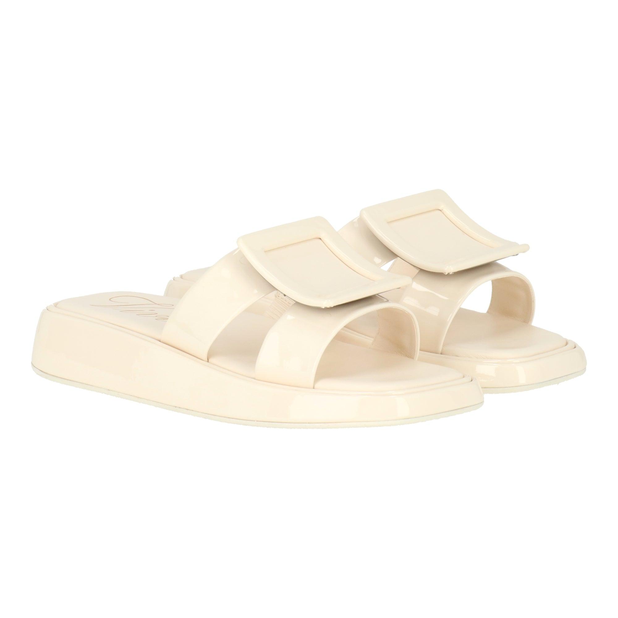 関税送料込Roger Vivier Double Strap Slip-on Sandals Slidy Viv' Mules in leather Black Woman