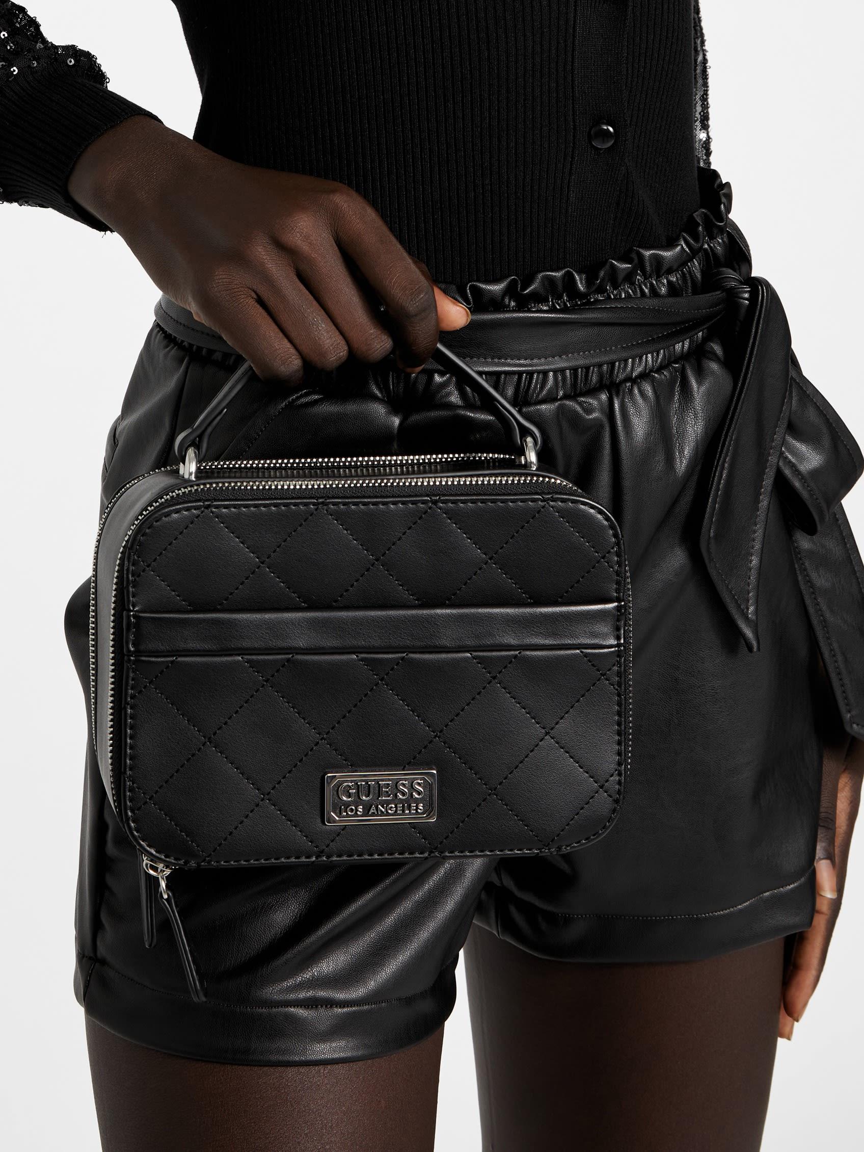 Guess Factory Mirabelli Quilted Mini Double Zip Crossbody in Black | Lyst