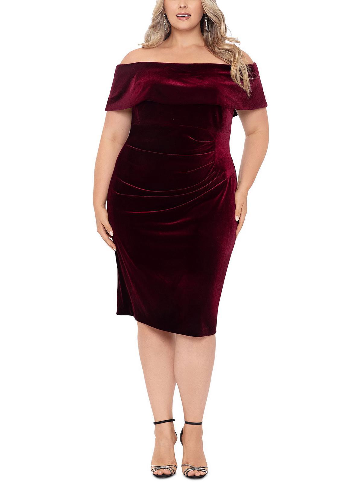 Xscape Plus Velvet Knee Bodycon Dress in Red Lyst
