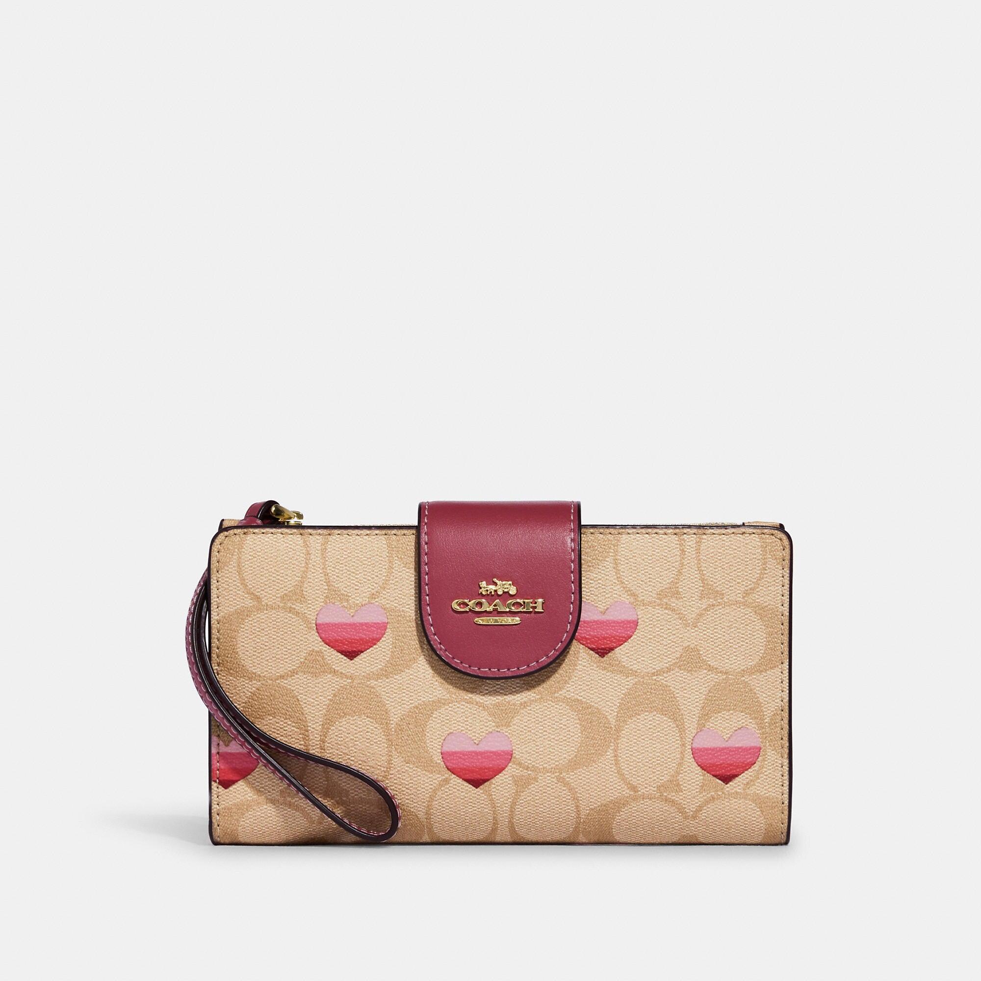 COACH®  Heart Wristlet In Signature Canvas With Heart Print