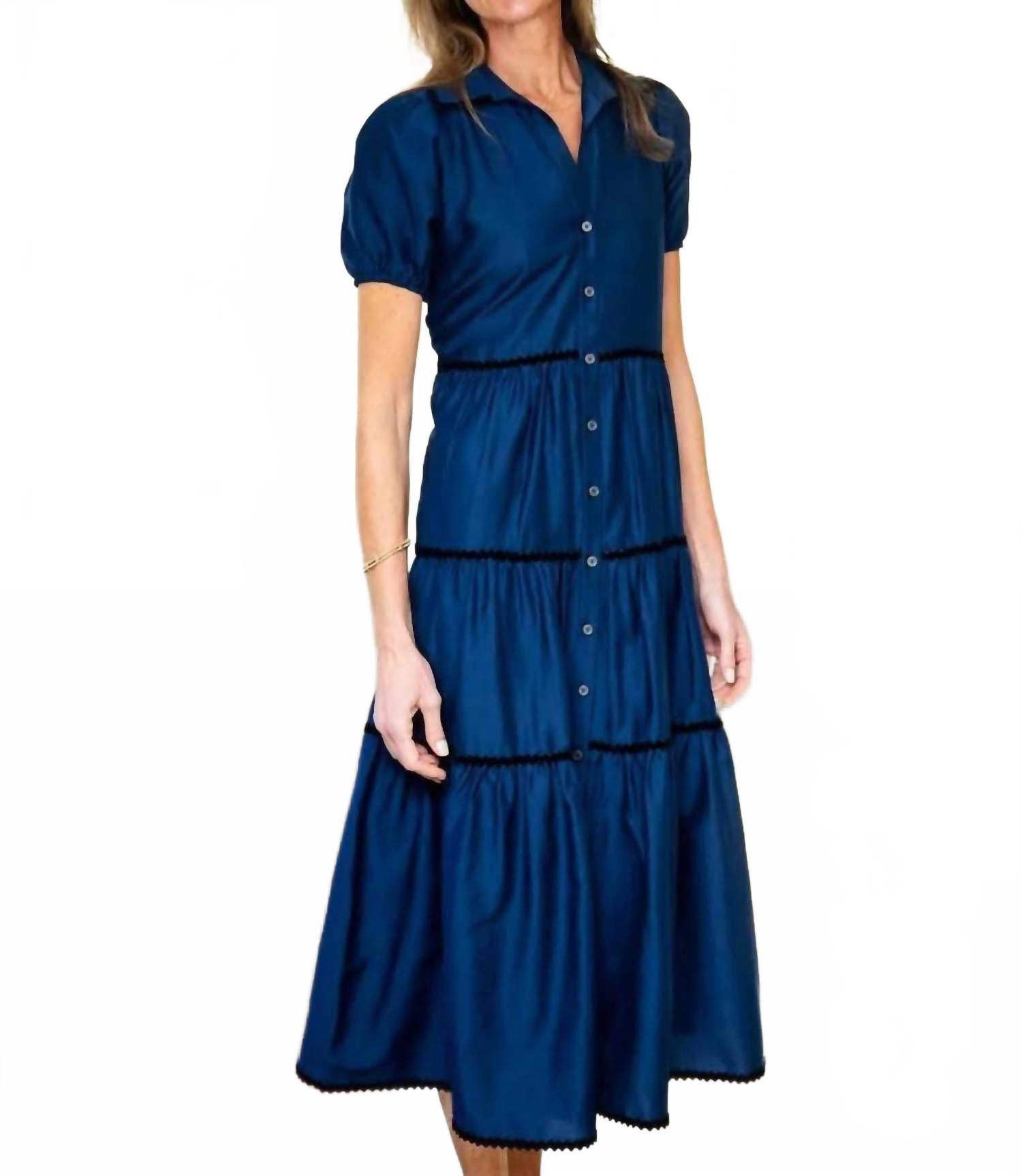 button front blue dress Button Front Organic Maxi Dress main image 1