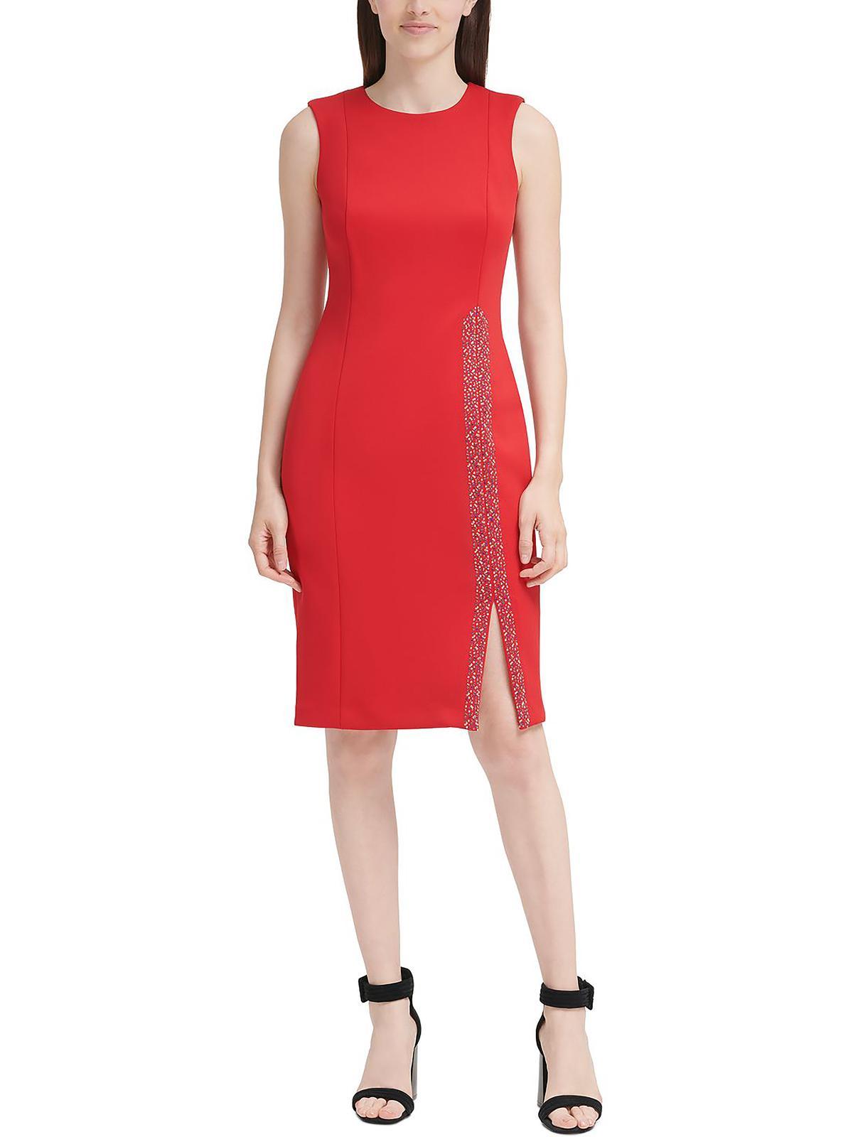 Calvin Klein Rhinestone Midi Sheath Dress in Red | Lyst