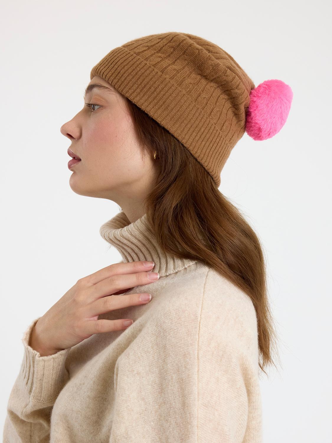 NEW BRODIE CASHMERE cable pom cashmere hat in chestnut Cable Knit Cashmere Hat for Men - Brown | MaisonCashmere main image 4