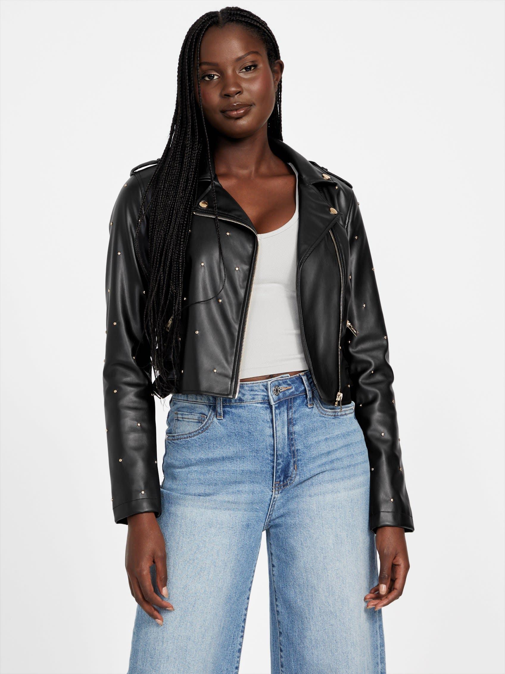 Guess Leather Jacket Black Guess Jacket Womens Guess Black Belted