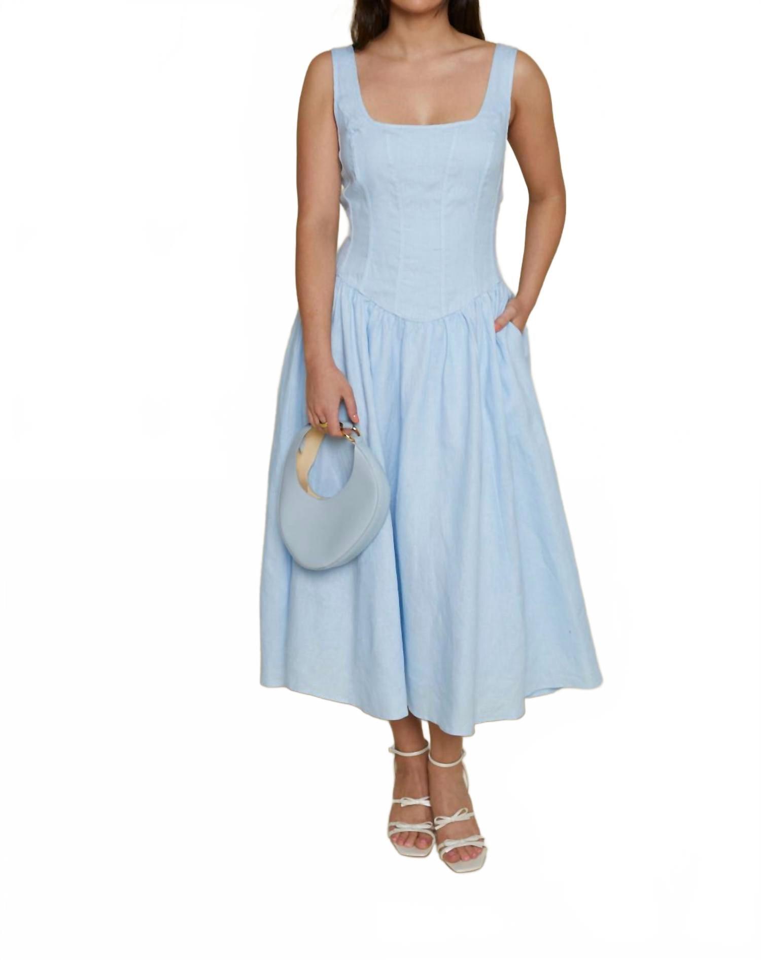 Astr Kylie Linen Midi Dress in Blue | Lyst