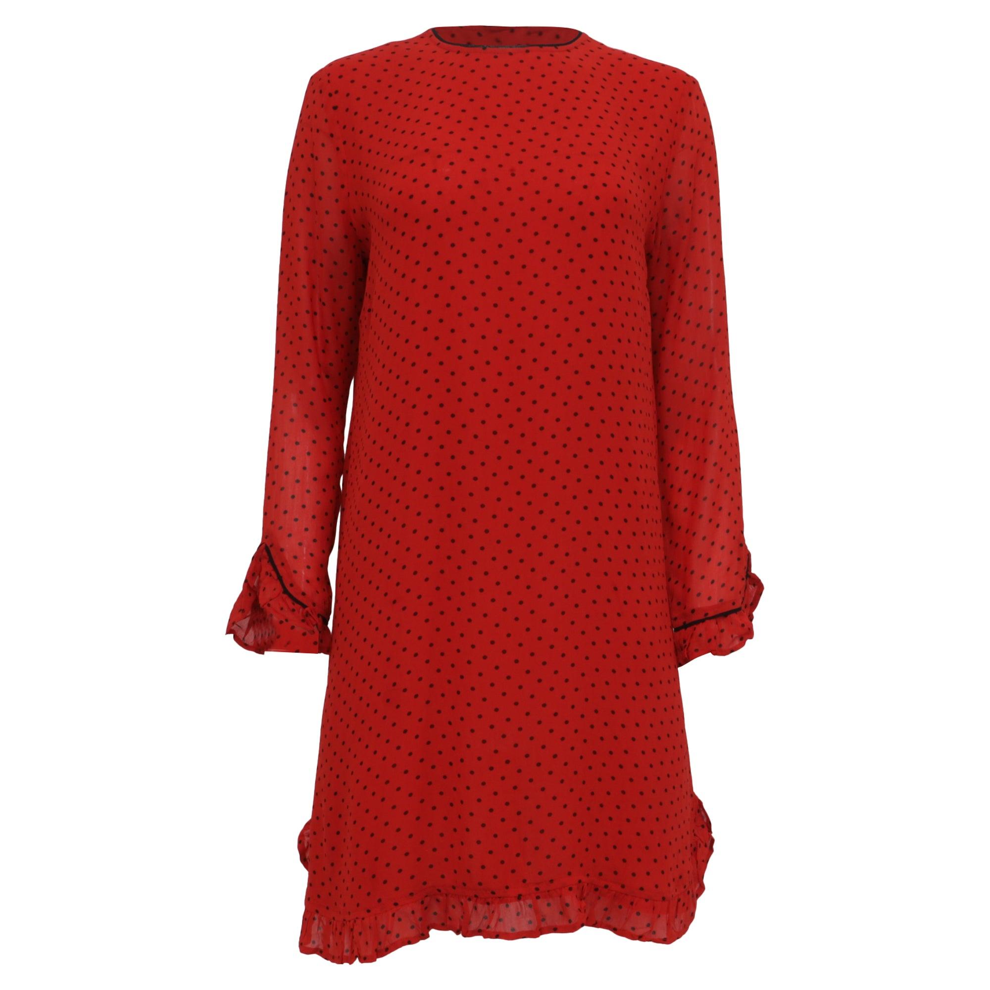 ganni red polka dot dress The perfect pair of dresses for the summer! . GANNI Tea Length White  Wrap Dress with Red Florals, Size Small, $98 (retails $375+) Marc Jacobs  Designer Y2K 1940s inspired Silk Red Polkadot