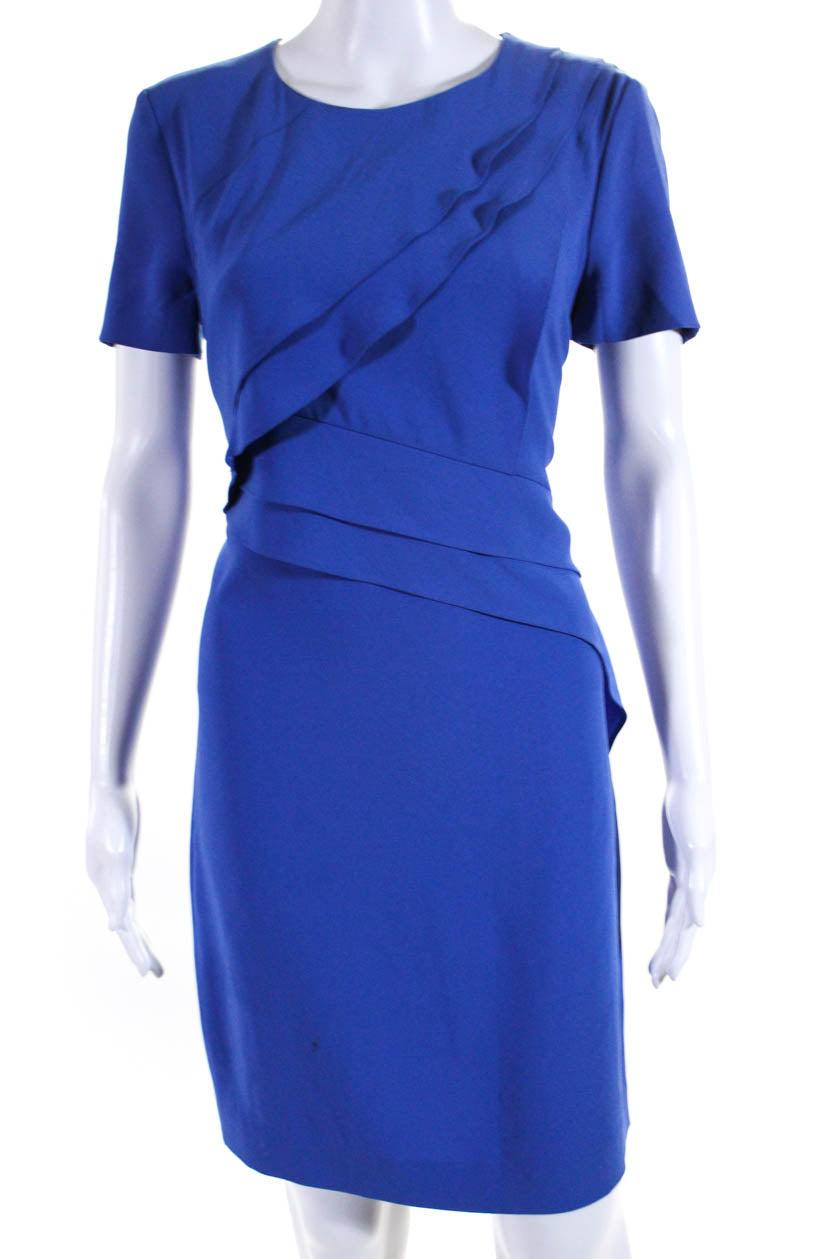 ESCADA Short Sleeve Ruffle Crew Neck Sheath Dress in Blue Lyst