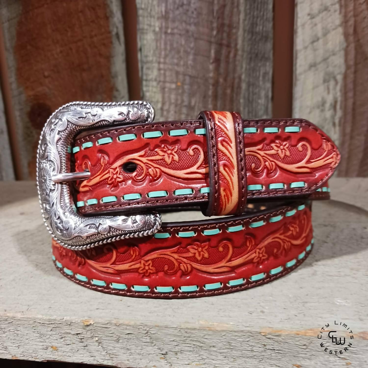 Ariat Tooled Leather Belt in Red | Lyst display picture 1