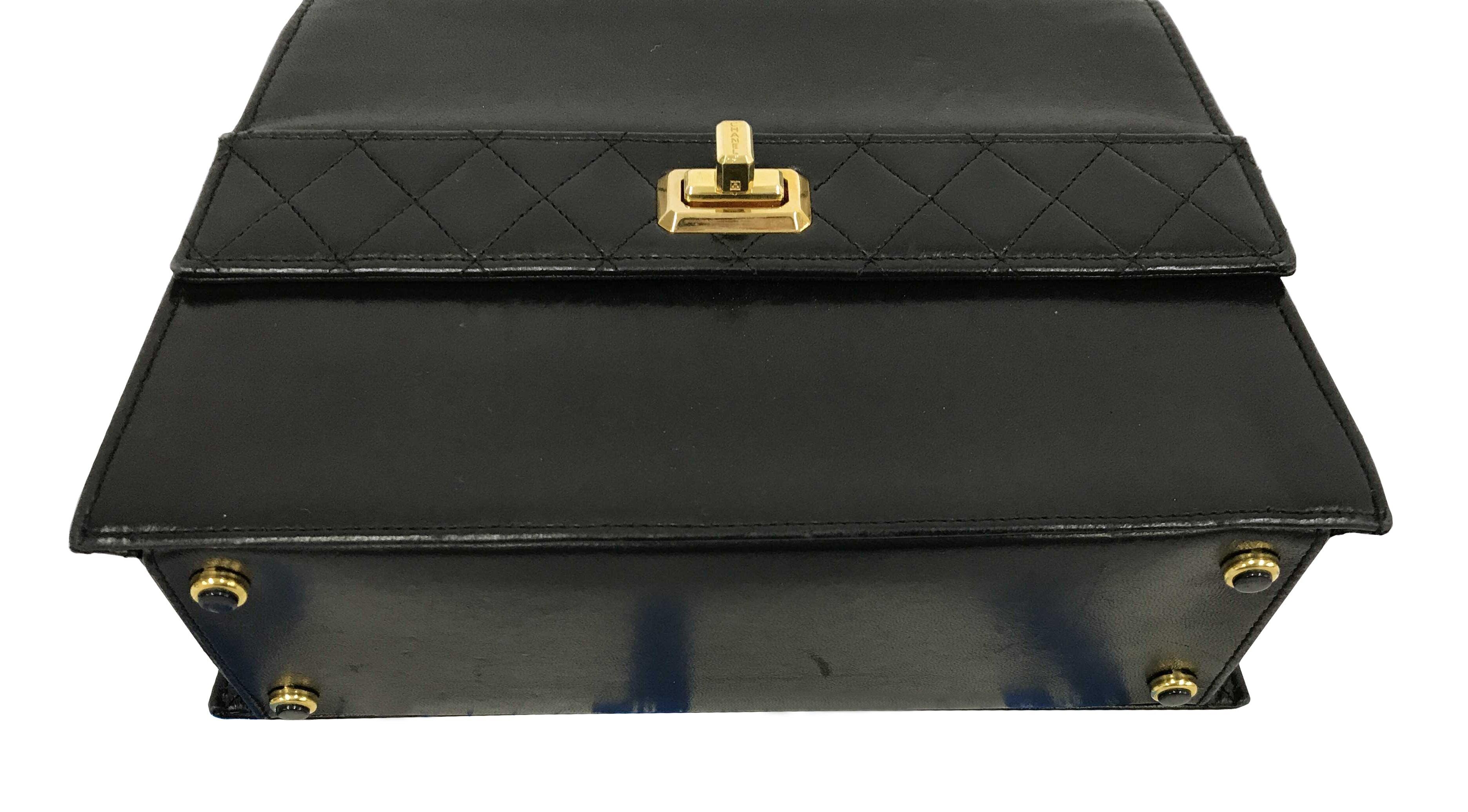 Rare vintage, 1970s, authentic Chanel trapezoid, black leather, crossbody  bag