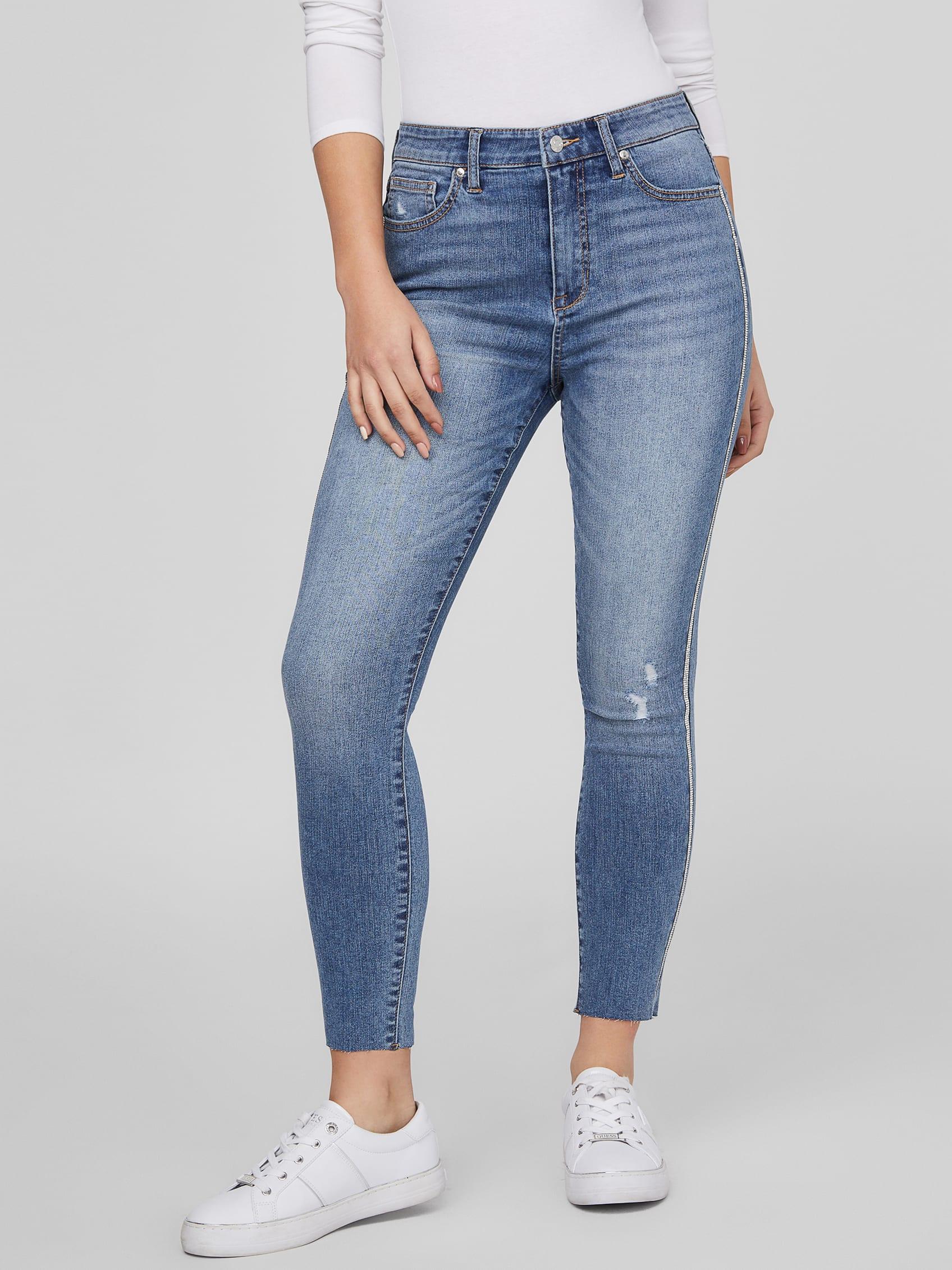 Guess Factory Piata Crystal Trim Skinny Jeans in Blue | Lyst