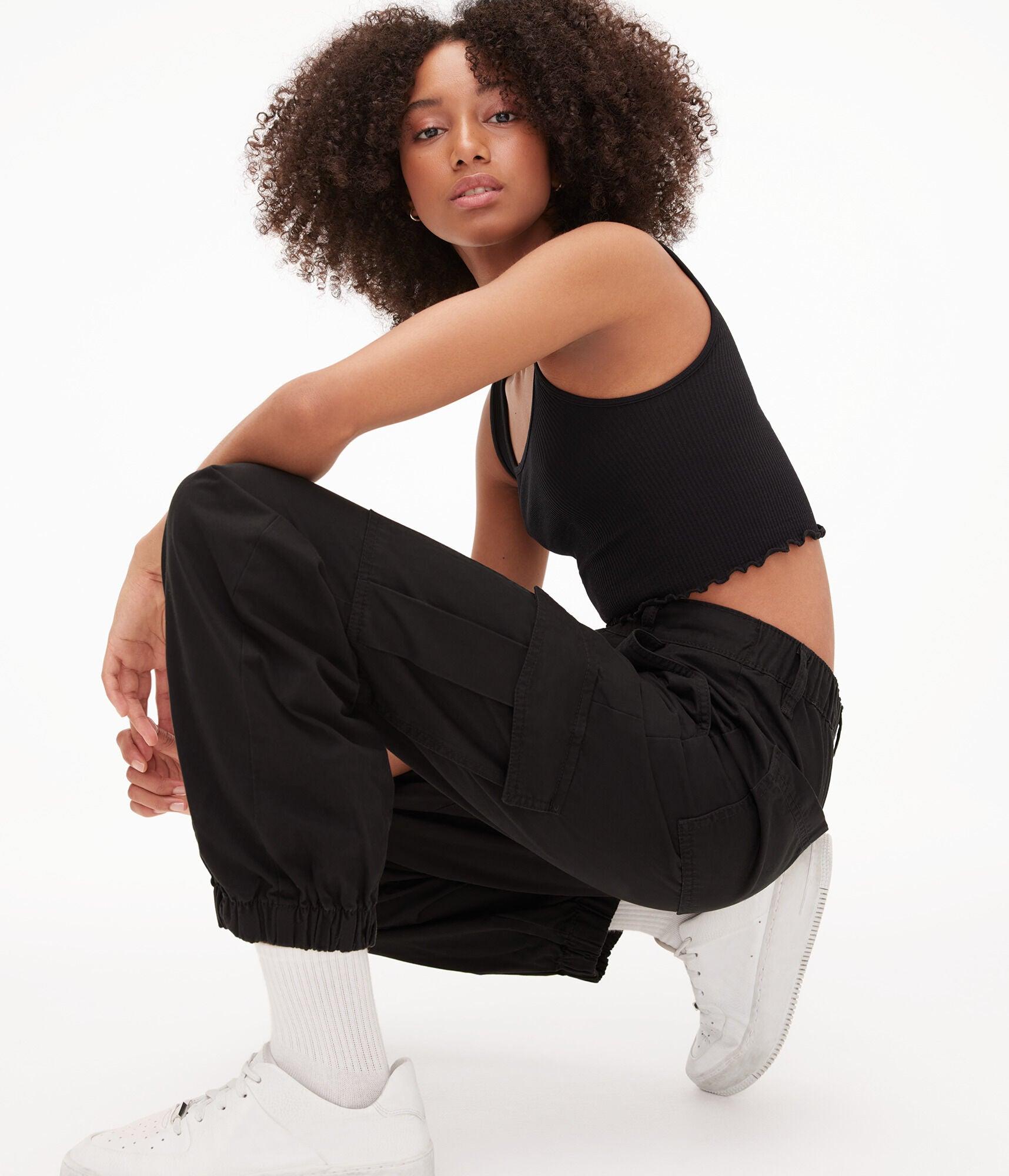 Aéropostale High-rise Cinched Baggy Cargo Pants in Black