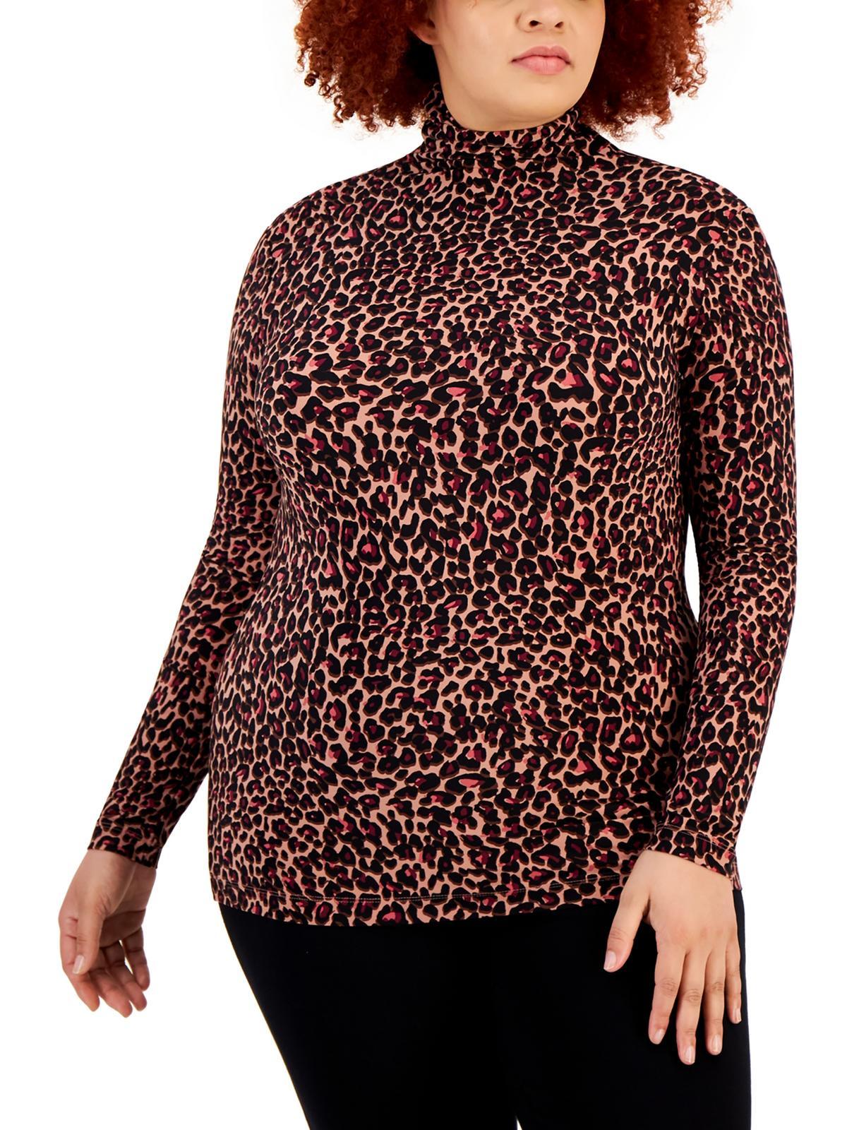 Anne Klein Plus Seamless Animal Print Turtleneck Top in Red Lyst