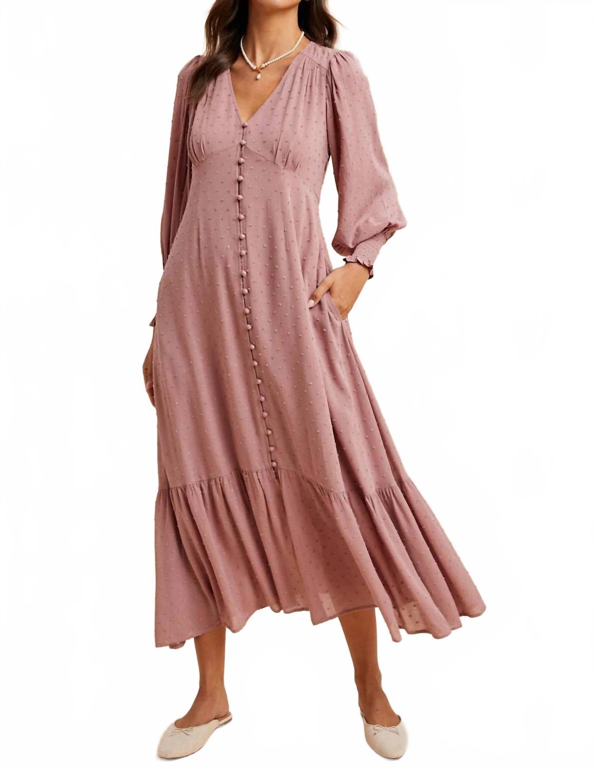 In-Loom Swiss Dot Button Down Maxi Dress in Pink | Lyst