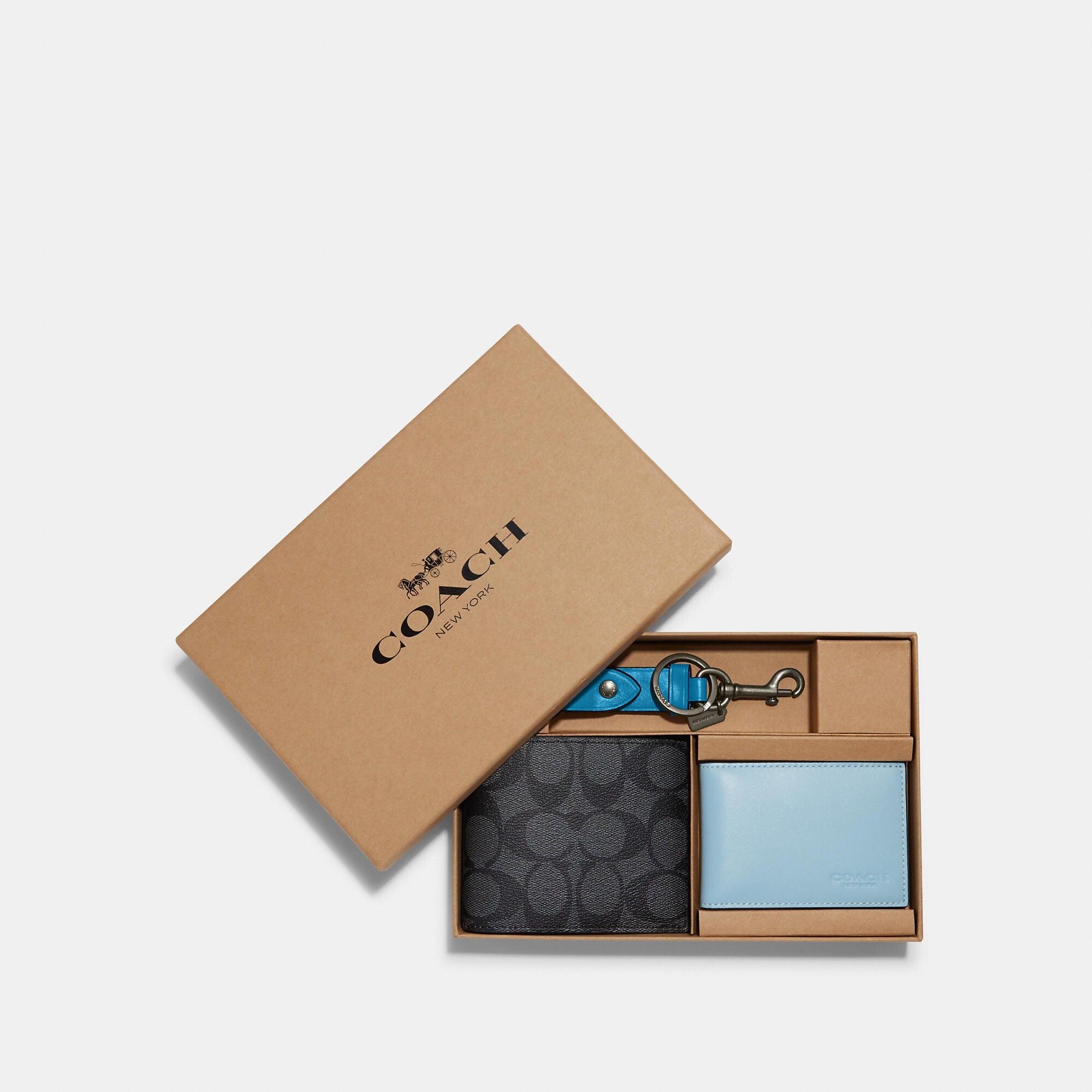 Coach Gray 3-in-1 Signature Canvas Wallet - Charcoal/black
