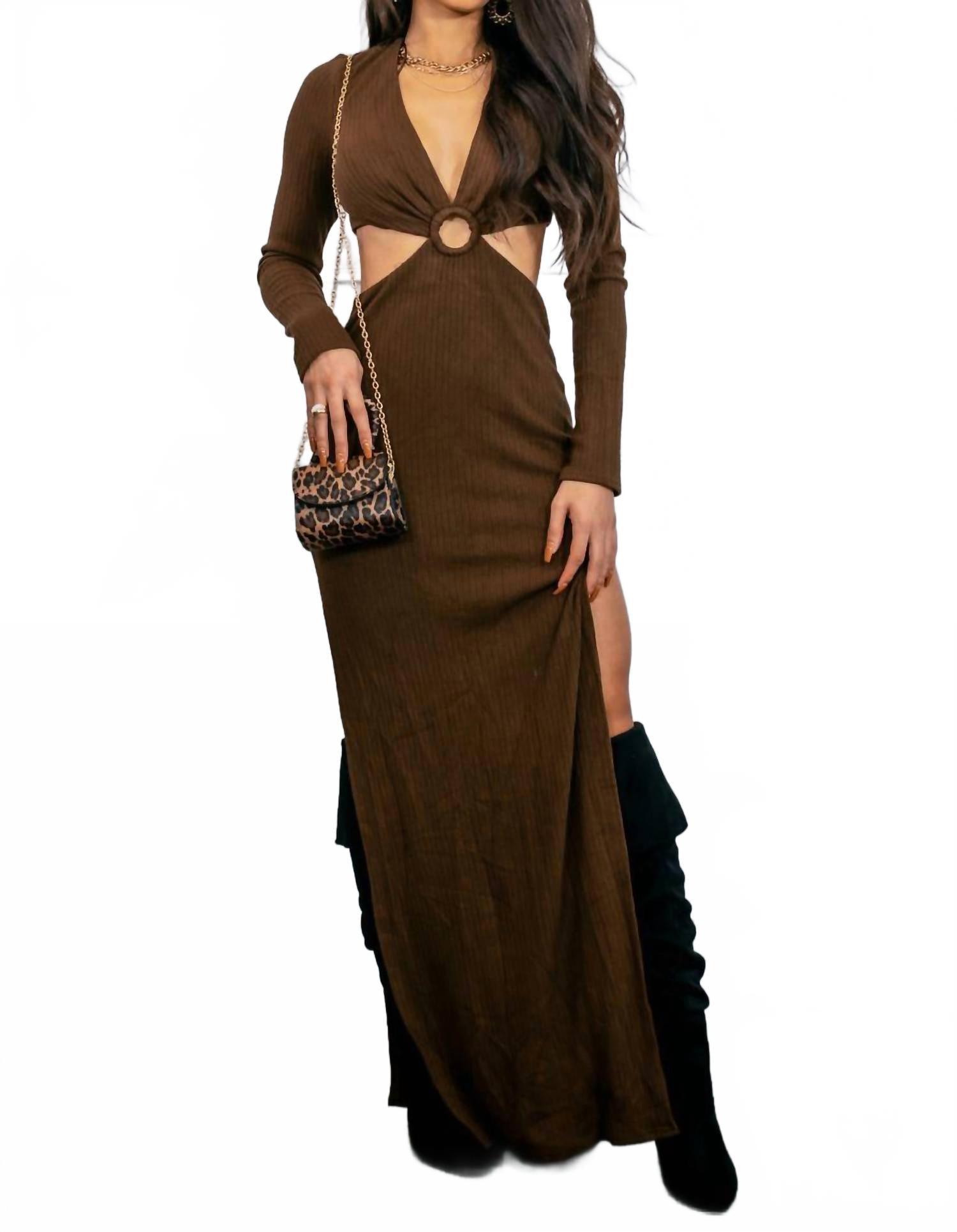 cut out sweater dress with sleeves O Ring Cut Out Side Slits Sweater Dress