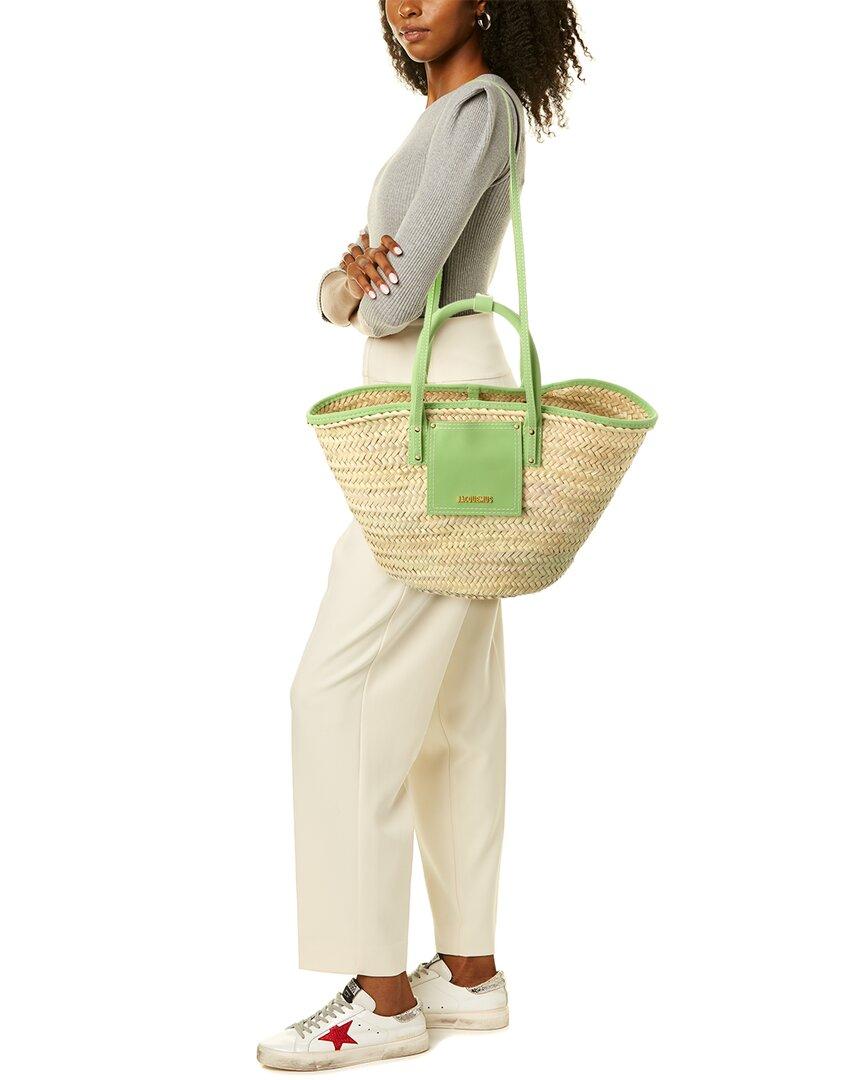 Jacquemus Le Panier Soli Straw & Leather Tote in Green | Lyst