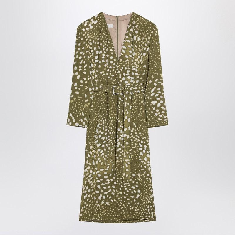 Dries Van Noten Dress With Belt And Khaki Print in Green | Lyst