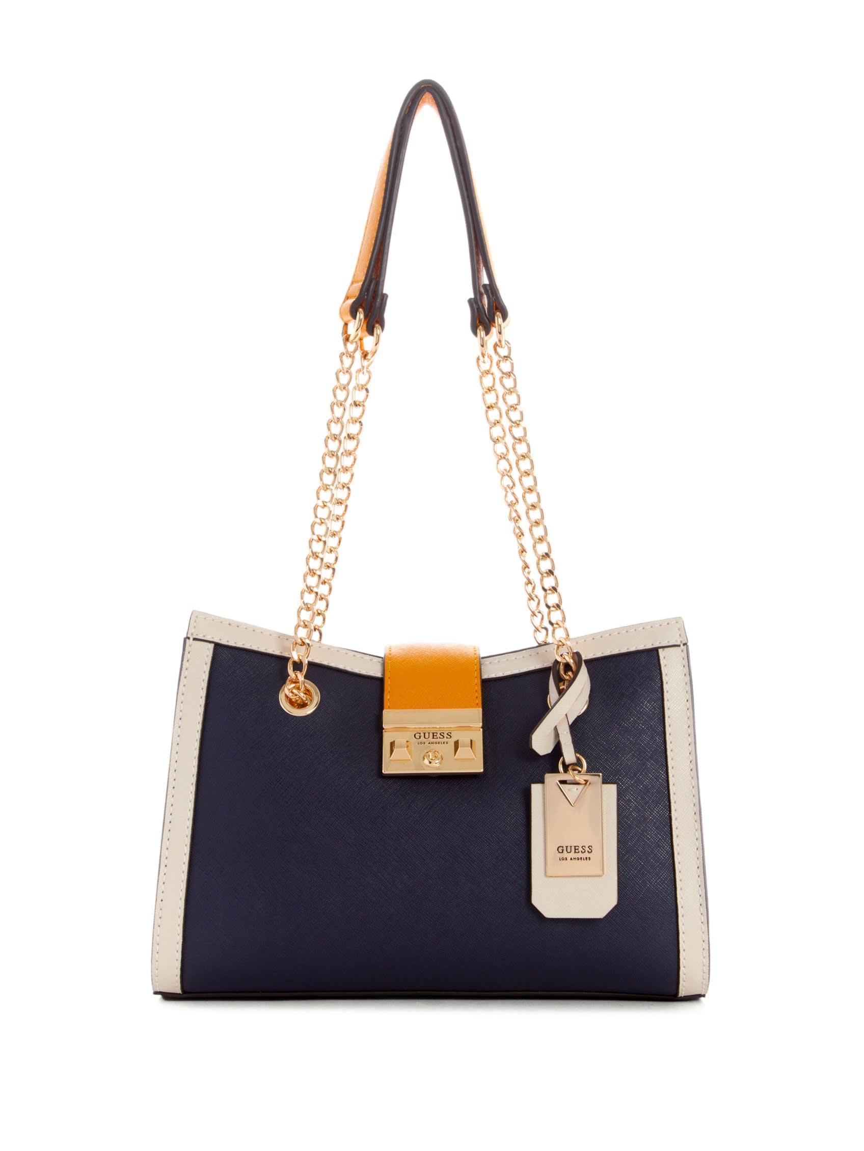 Guess Factory Marlo Color-block Satchel in Blue | Lyst