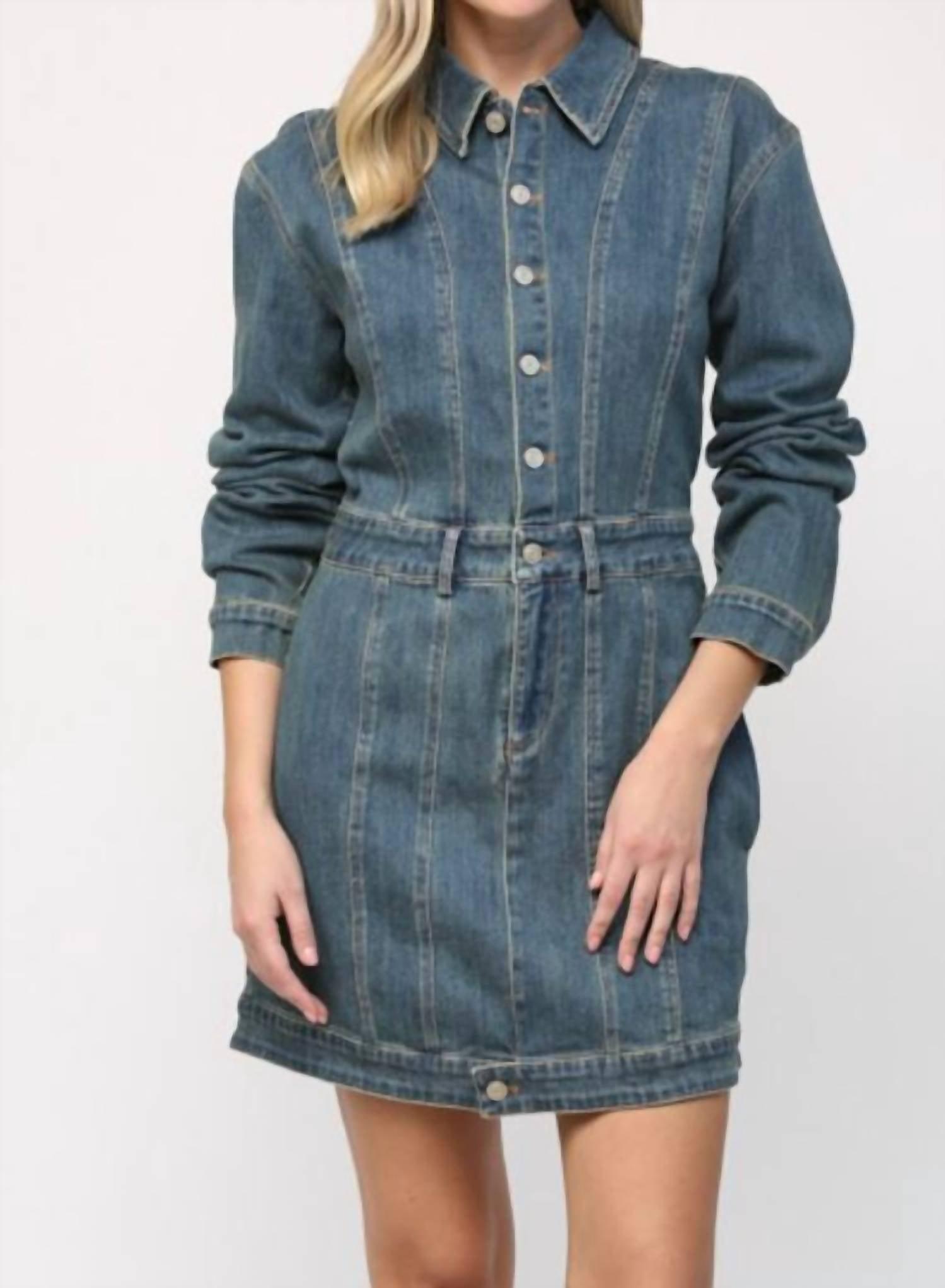 fate denim dress FATE Washed Denim Mini Dress with Half Front Button Down in Light Denim M