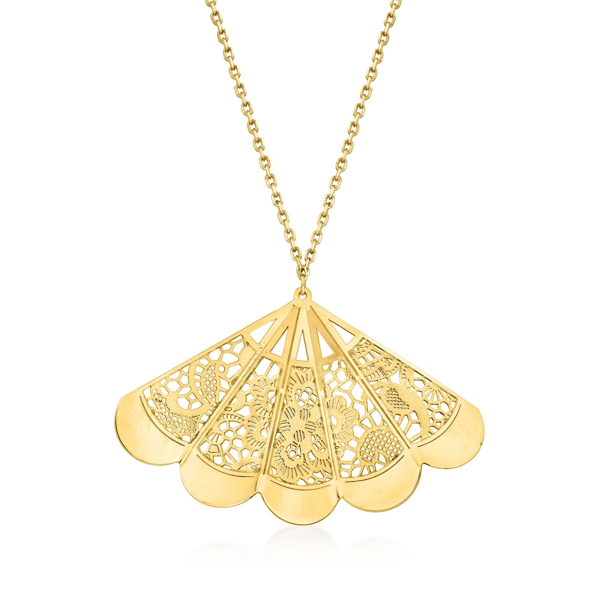 Ross-Simons Italian 14kt Yellow Gold Lace Fan Necklace in 20 in (Metallic)  | Lyst
