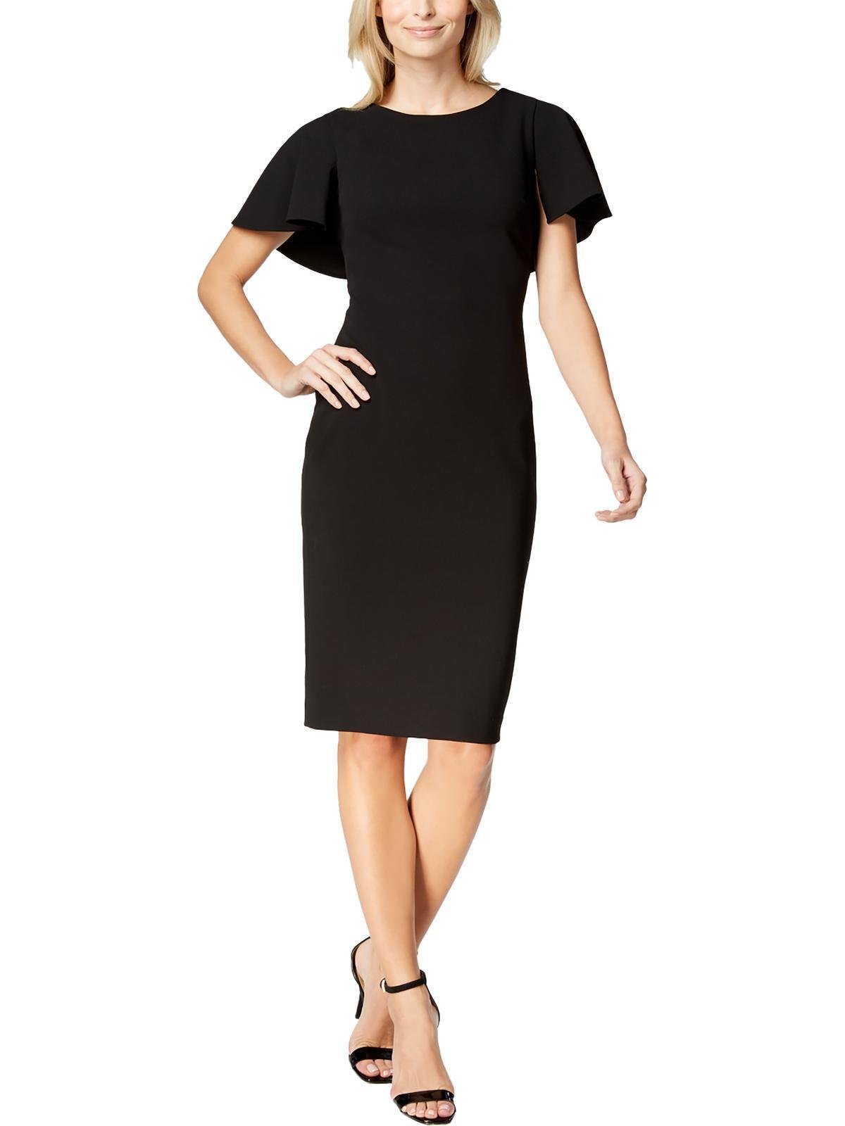 Calvin Klein Knit Flutter Sleeves Cocktail And Party Dress in Black | Lyst