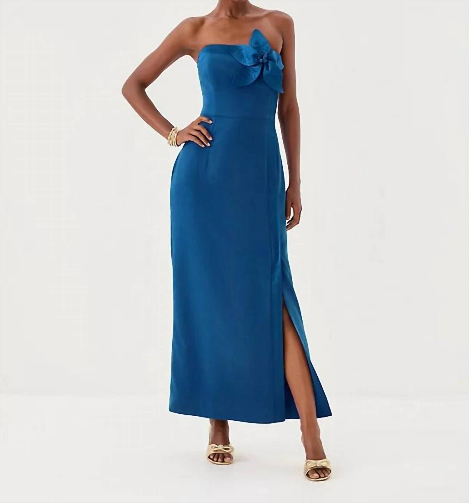 open lace back dress Violet Blue Floral One Shoulder Dress - Maxi Dresses