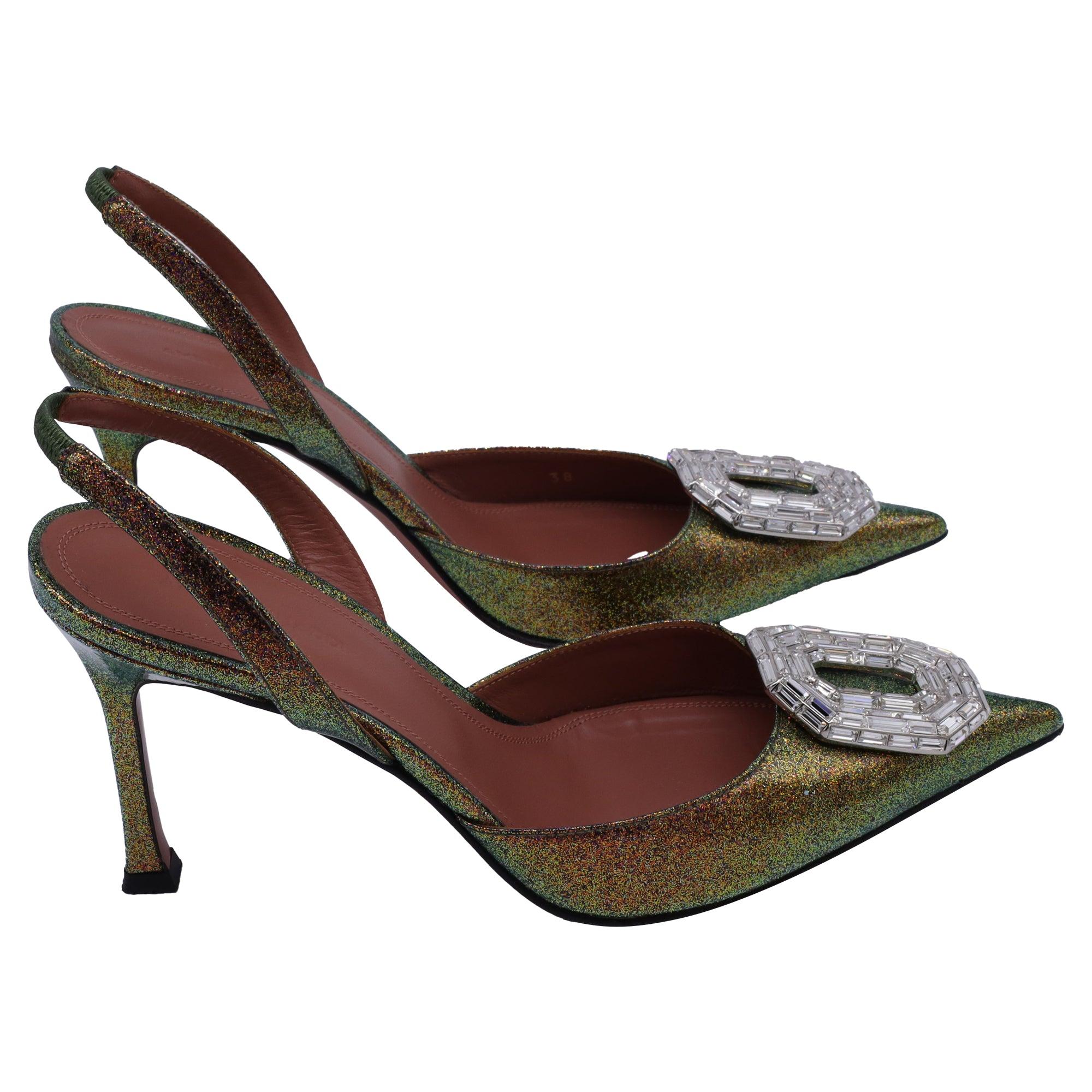 パンプス AMINA MUADDI Silver Leather Begum Pumps Begum 70 mirrored leather slingback pumps in silver - Amina