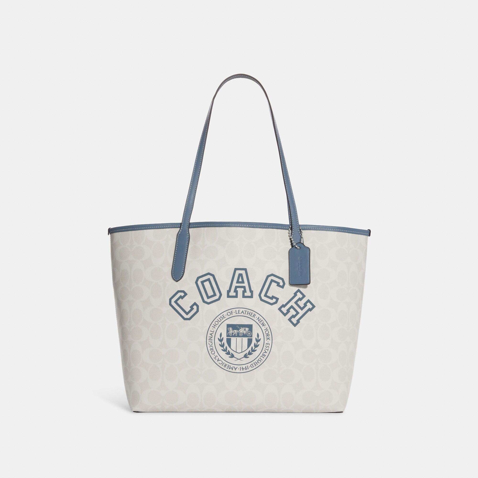 Coach Outlet City Tote In Signature Canvas With Varsity Motif in White |  Lyst