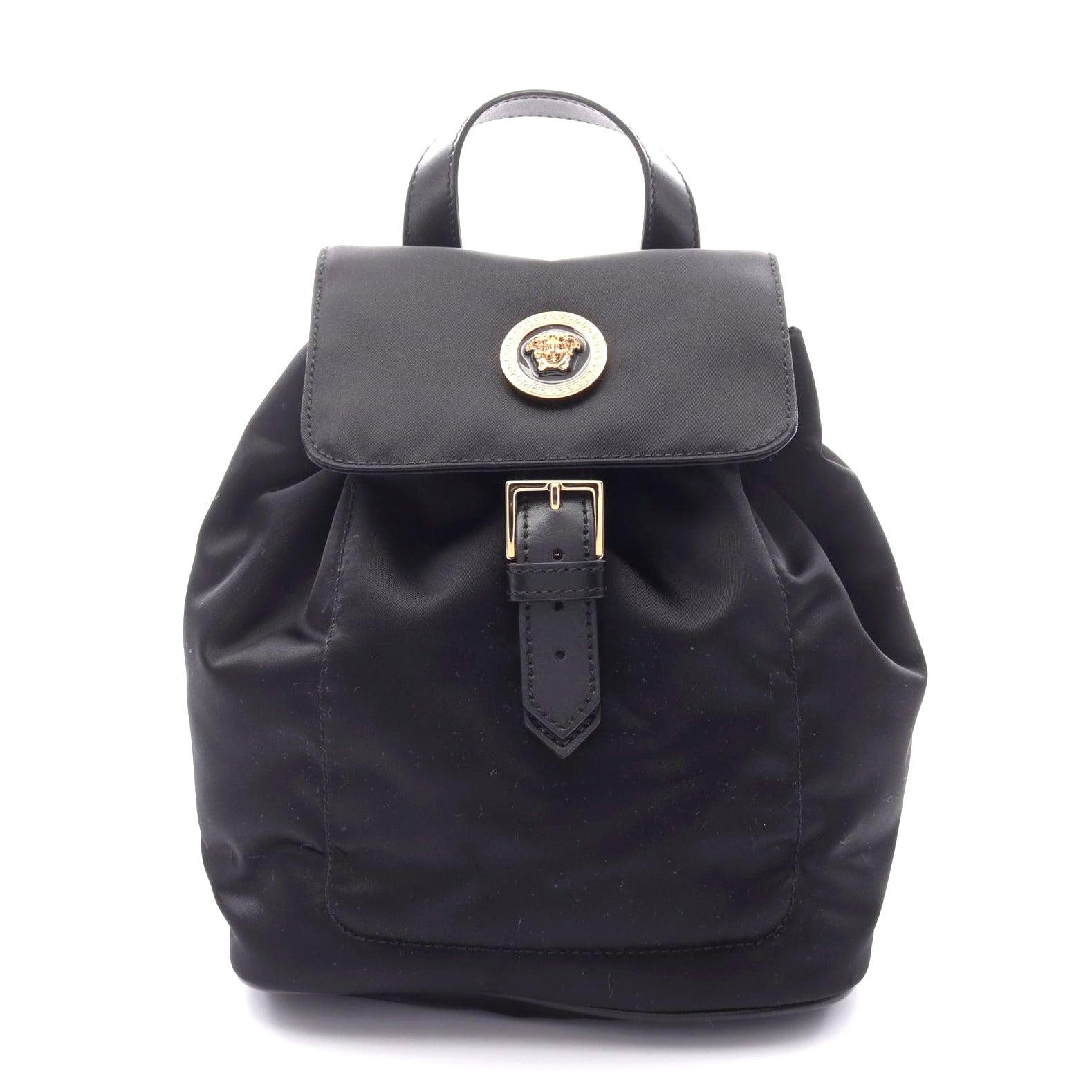 Versace Medusa Blue Patch Backpack; Embellished Leather Versace Backpack Blue Nylon Gold Medusa Embellishment main image 2