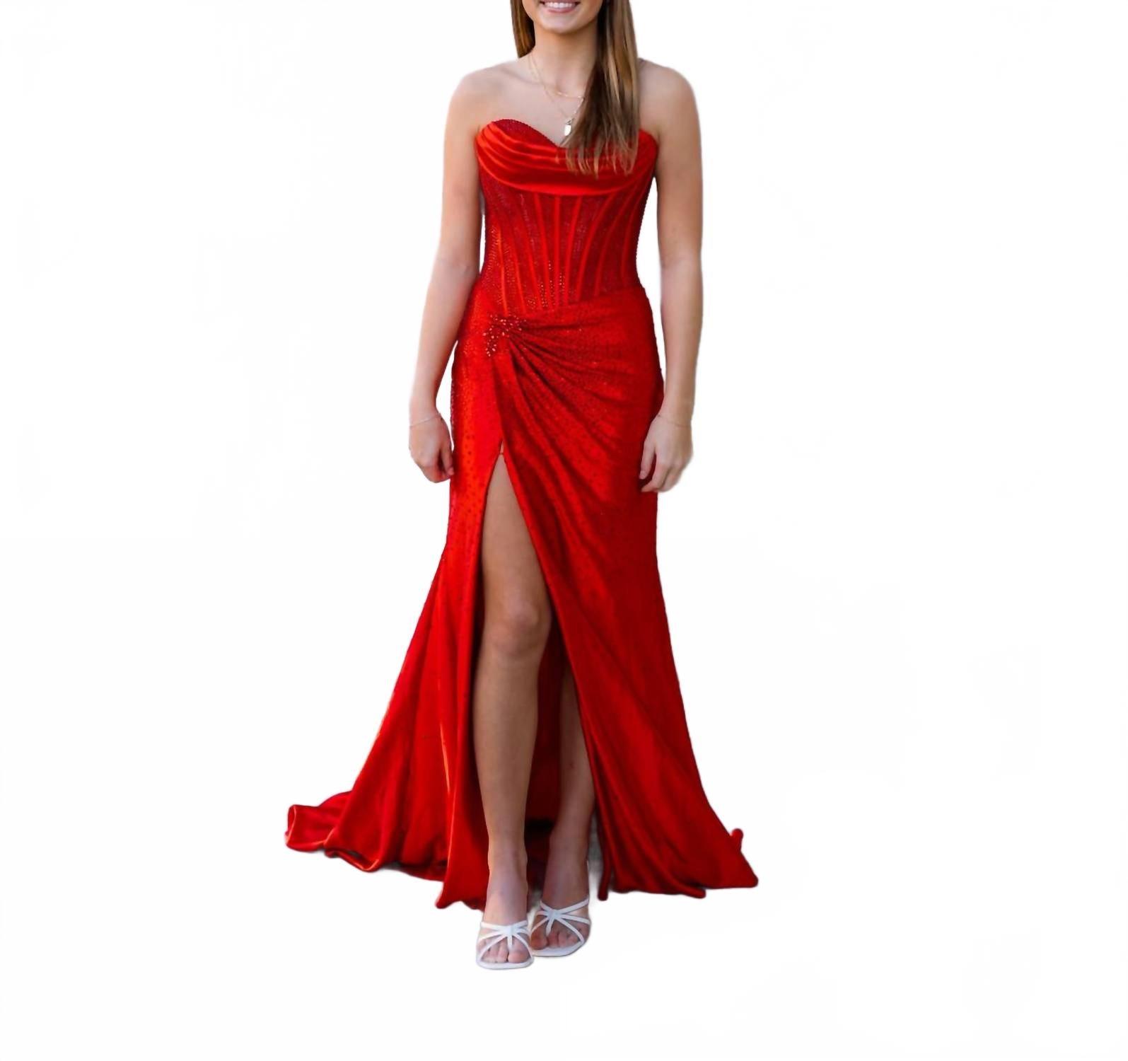 sherri hill strapless satin corset prom dress in Red NWT BCBG MAX AZRIA Colour:Espresso Lace Up Wedding Dresses