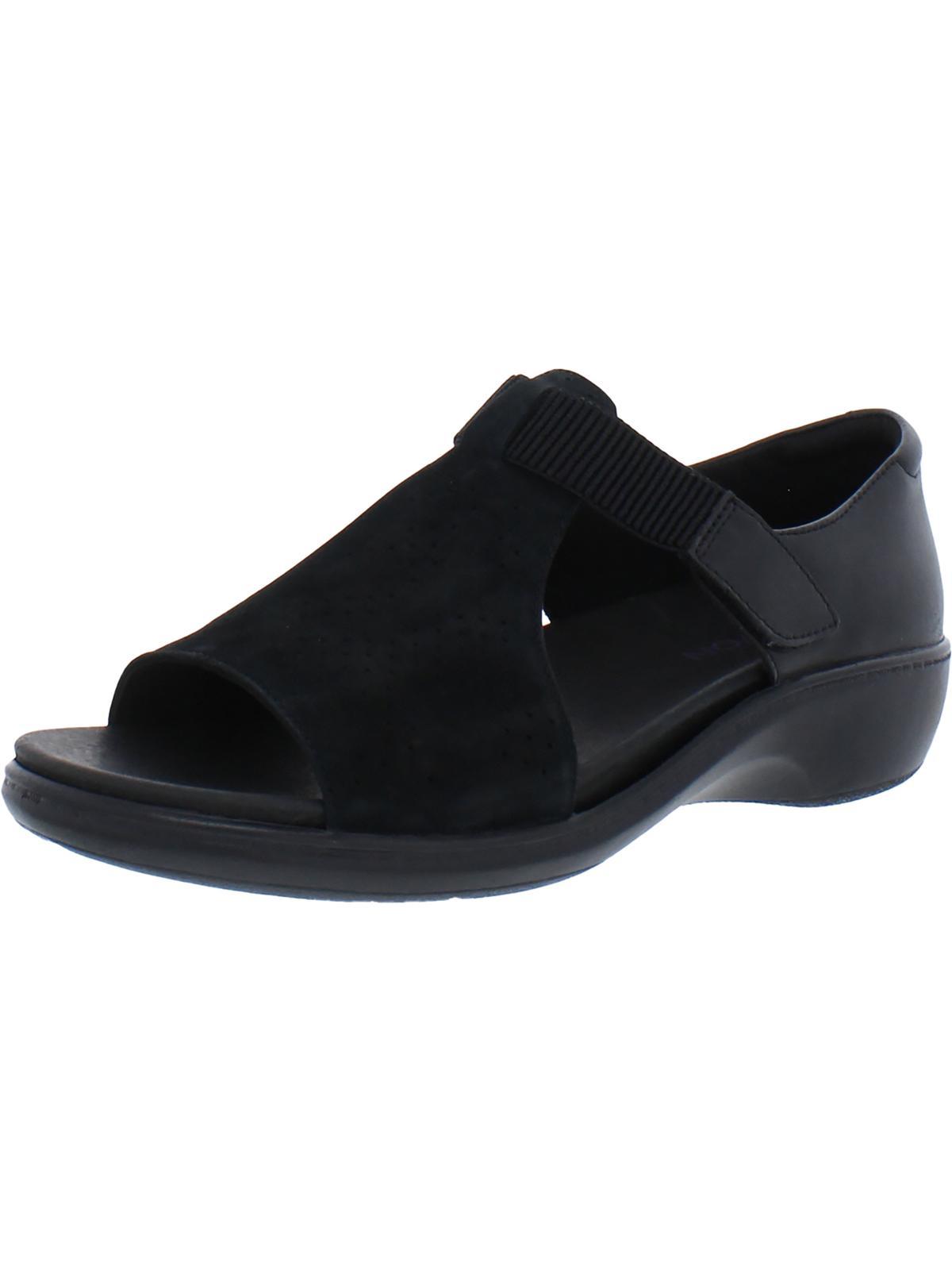 Aravon Duxbury Leather Open Toe Wedge Sandals in Black | Lyst