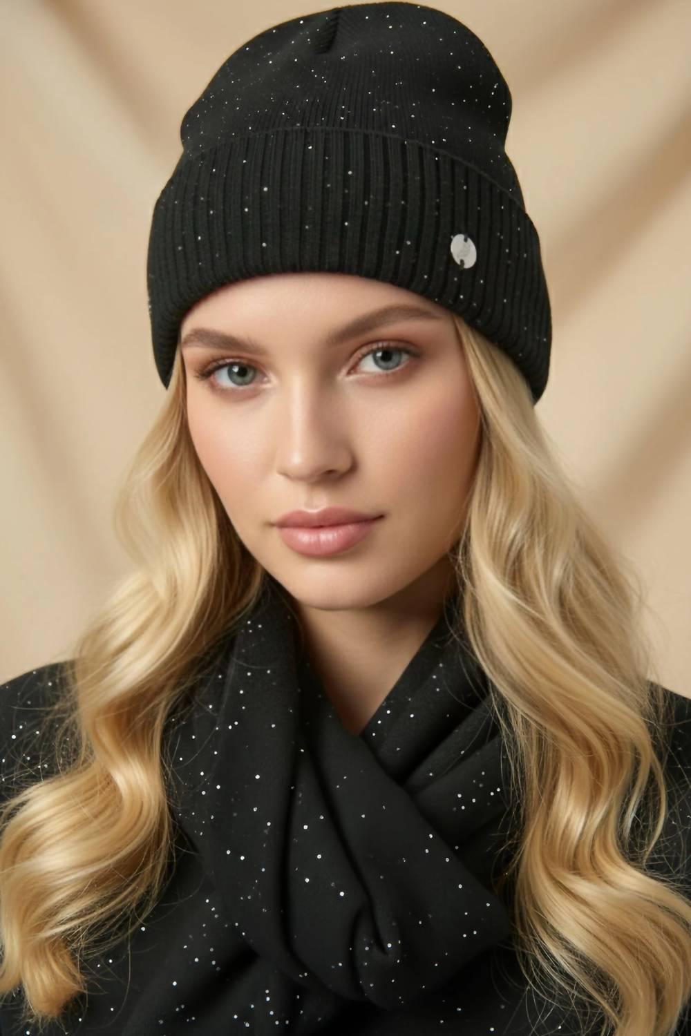 NEW JOSEPH RIBKOFF sequined knit beanie in black silver Joseph Ribkoff Women main image 2