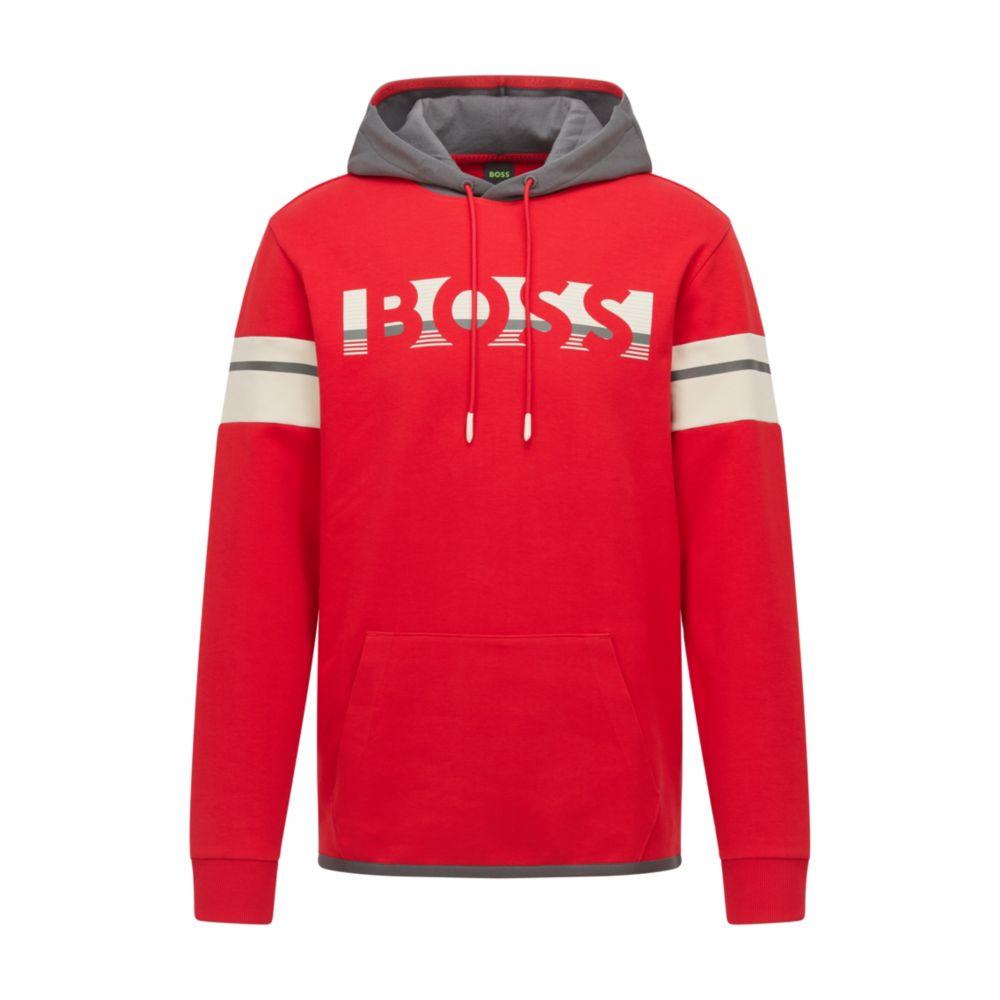 BOSS - Cotton hooded sweatshirt with contrast logo