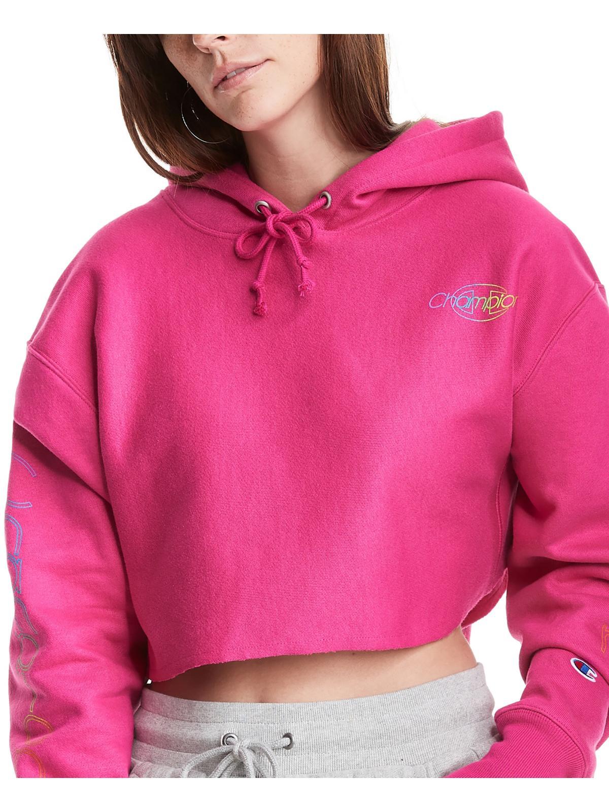 Champion Jersey Cropped Hoodie in Pink | Lyst