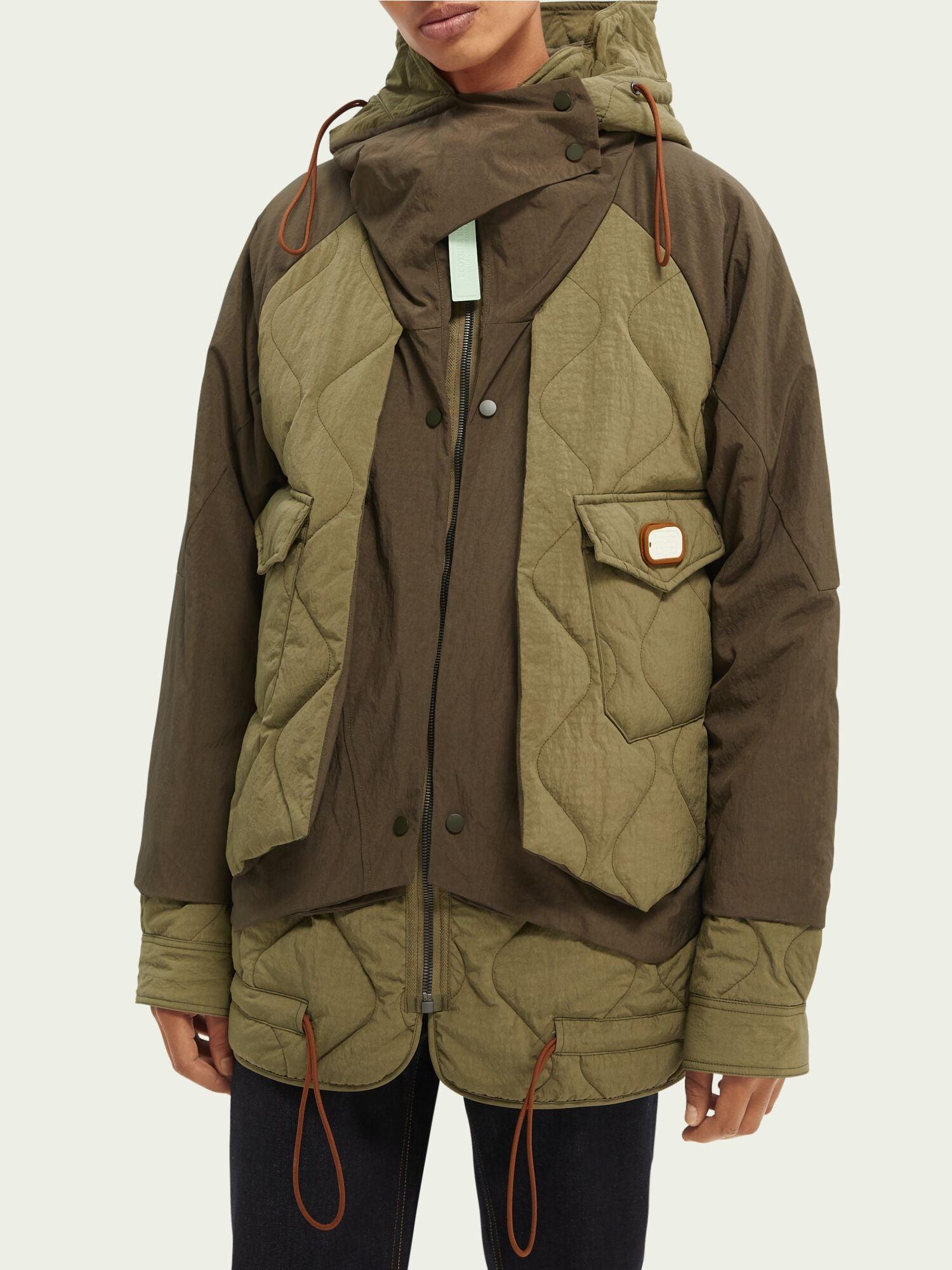 Scotch & Soda Colour Block Mid-length Jacket in Green for Men | Lyst