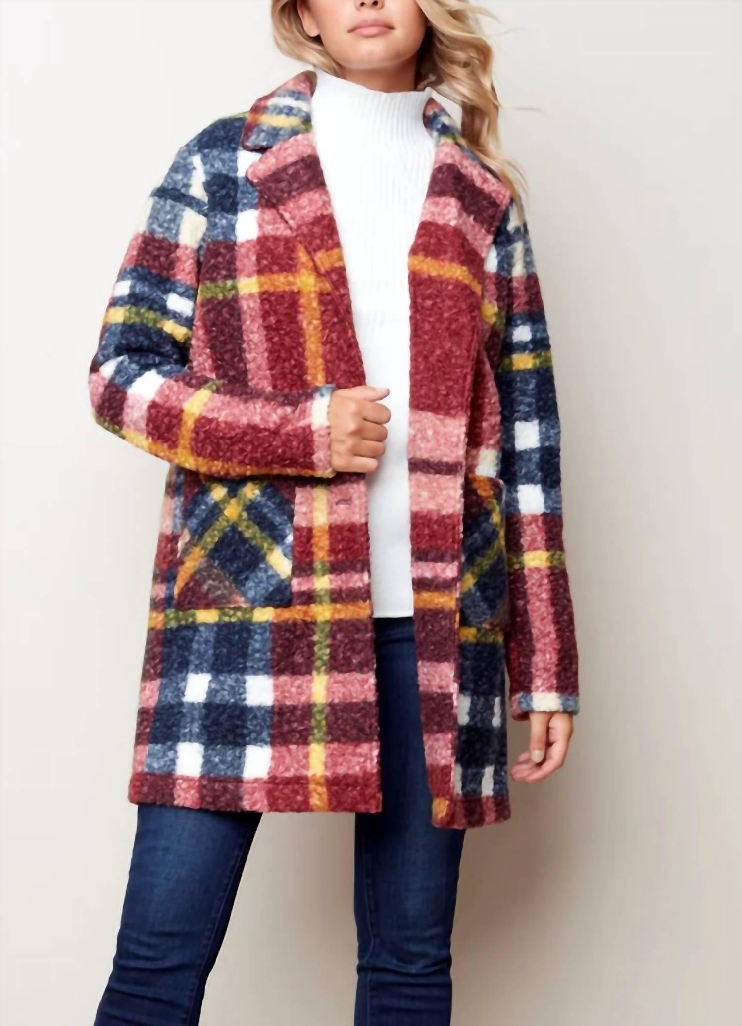 Charlie b Plaid Boucle Knit Coat in Red Lyst