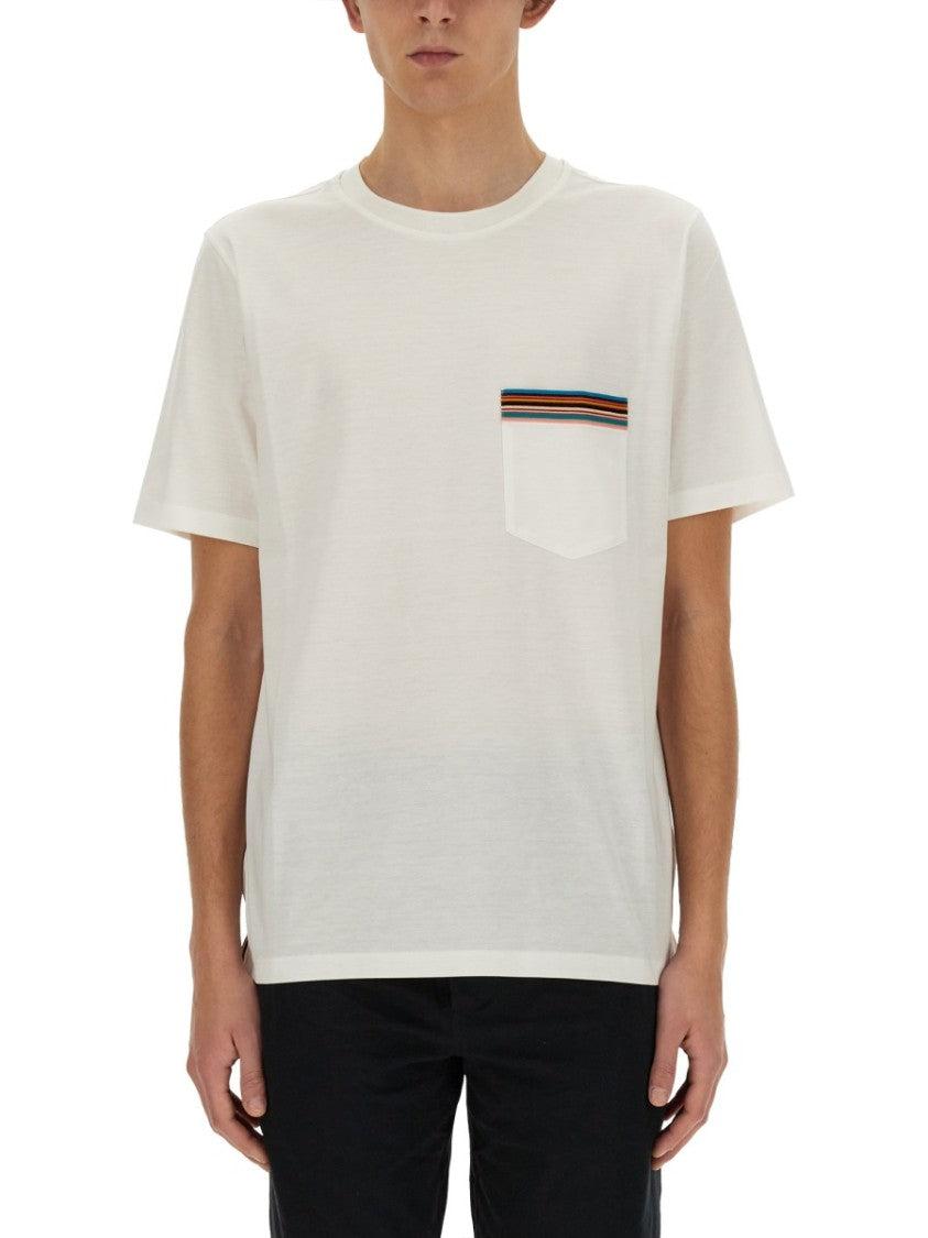 Paul Smith Stripes Logo Pocket T-Shirt in White for Men | Lyst