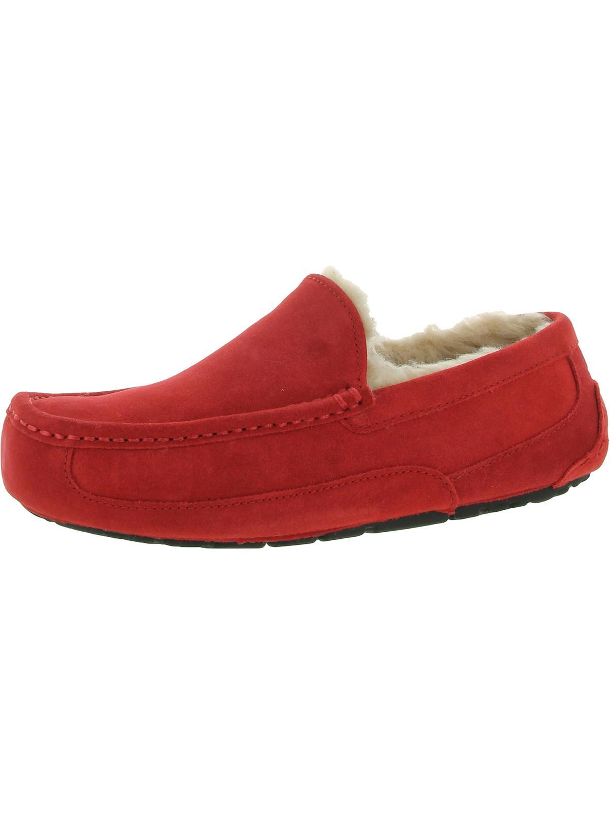 UGG Ascot Suede Shearling Moccasin Slippers in Red for Men | Lyst