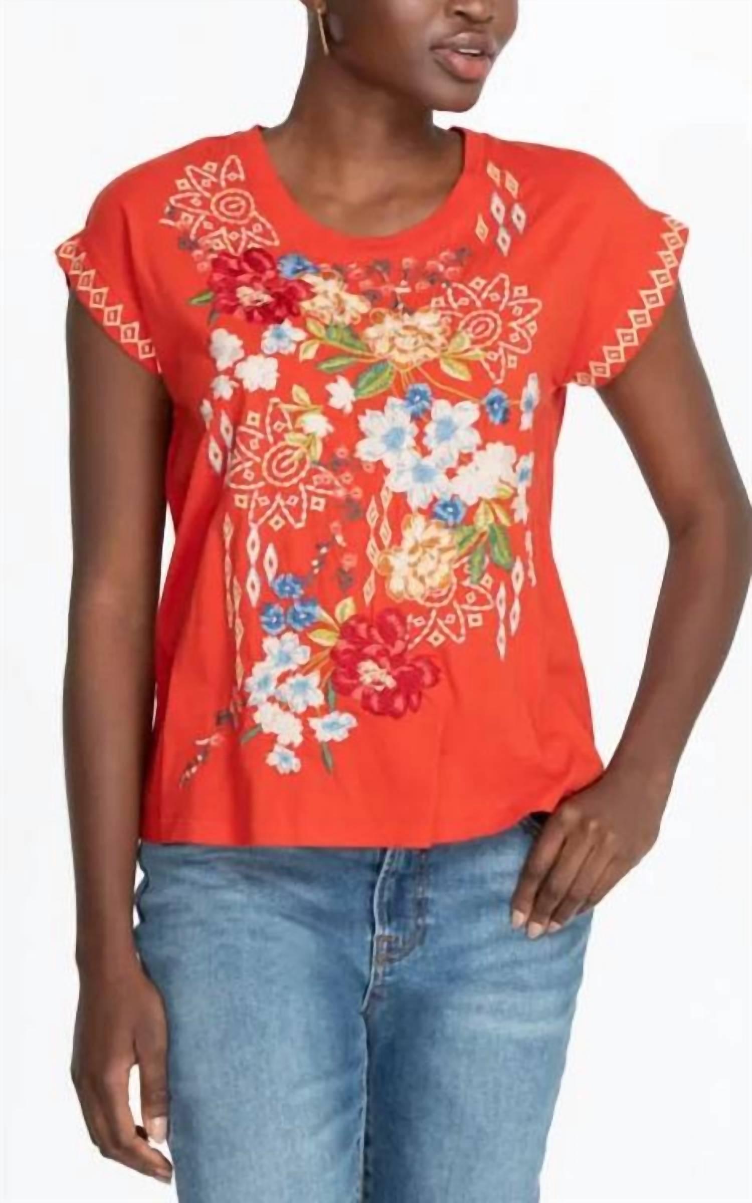 Johnny Was Josephine Relaxed Tee I in Red Lyst