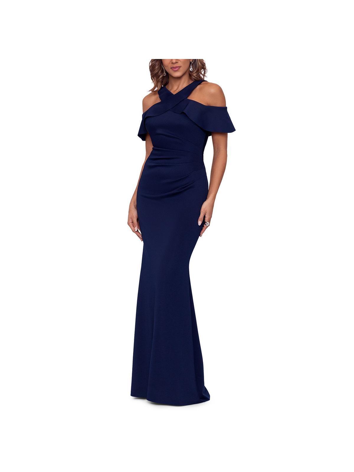 Xscape Halter Off-the Shoulder Evening Dress in Blue | Lyst