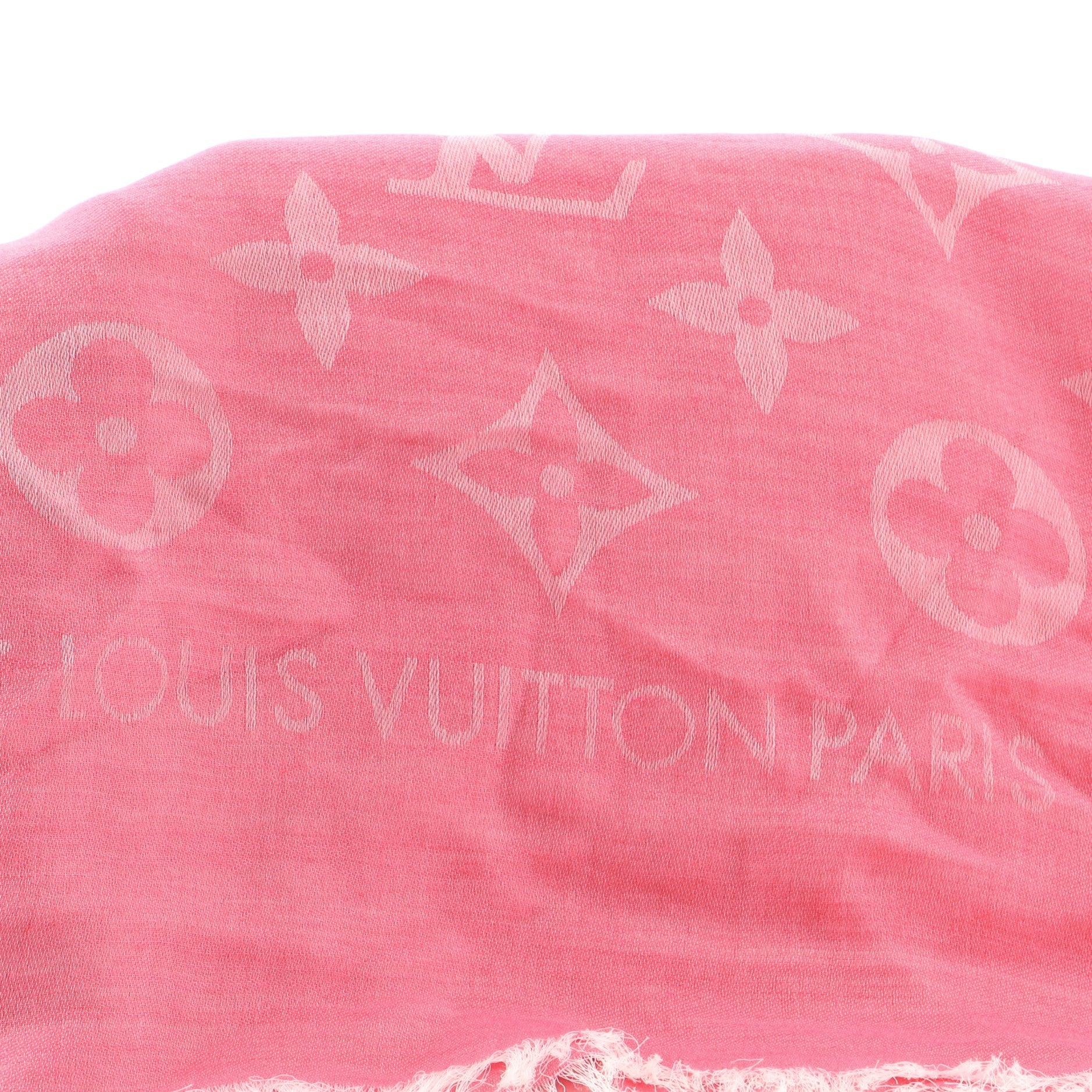 Authentic Louis Vuitton Monogram Shawl Scarf Silk Wool Blend Peach
