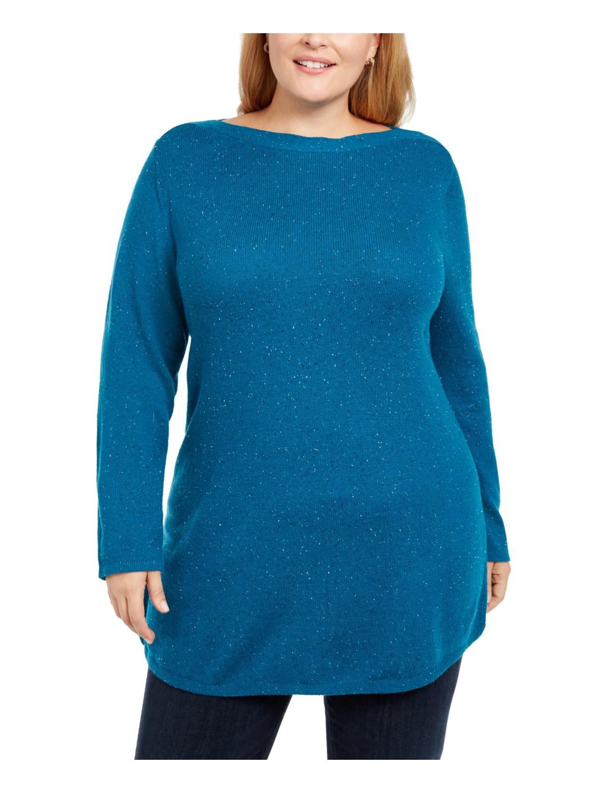 Karen Scott Plus Speckled Boatneck Tunic Sweater in Blue Lyst