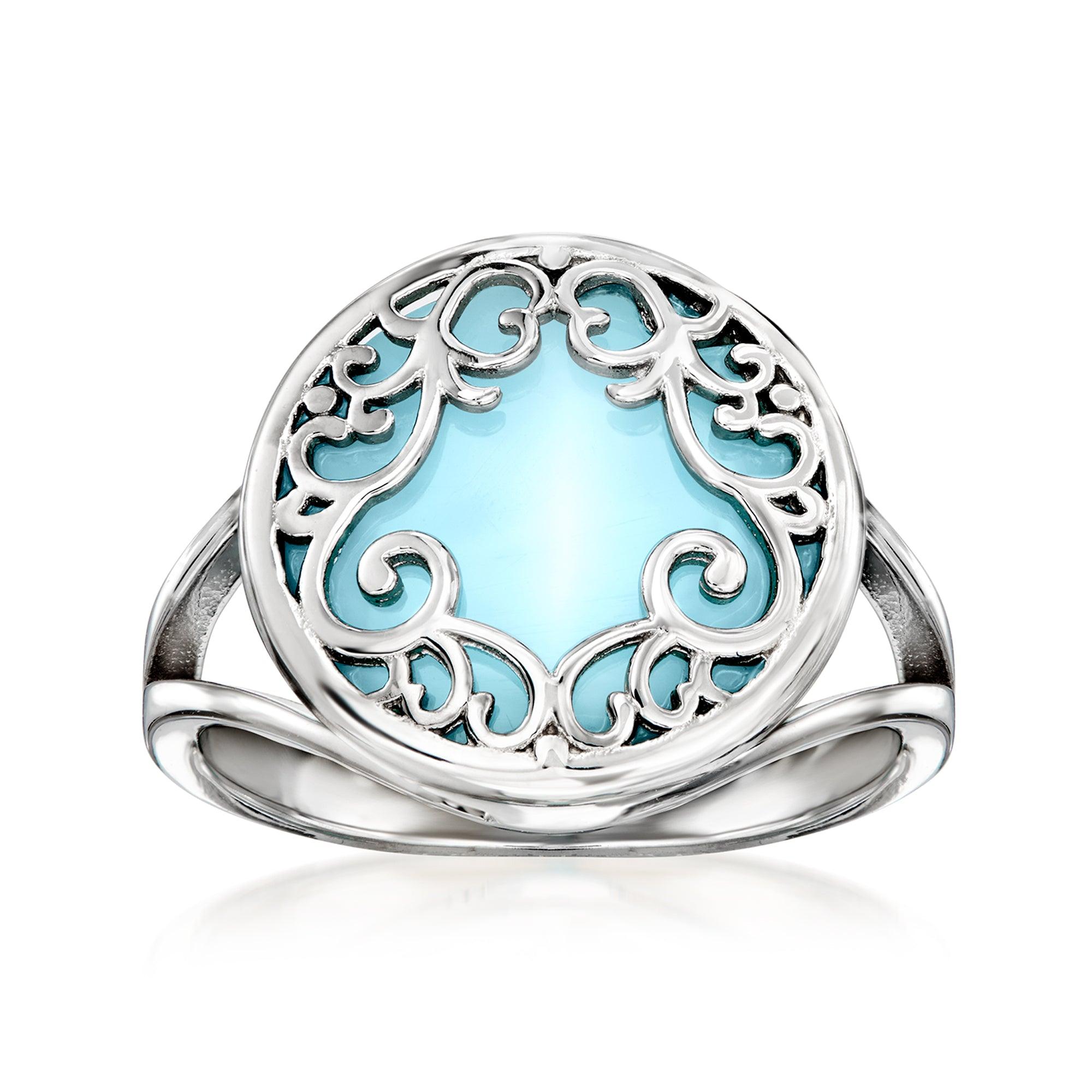 Ross Simons Larimar Filigree Ring In Sterling Silver in Blue Lyst